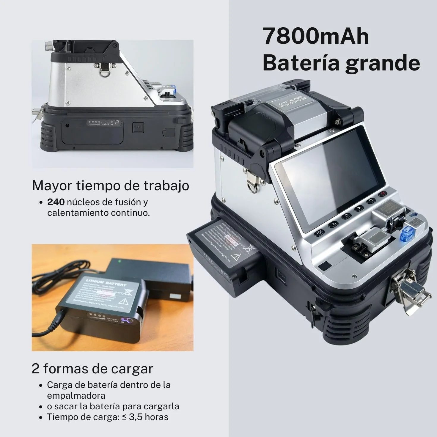Fusionadora de fibra óptica AI-10A con cuchilla eléctrica OPM VFL empalmador de fusión 4ta generación 7800 mAh