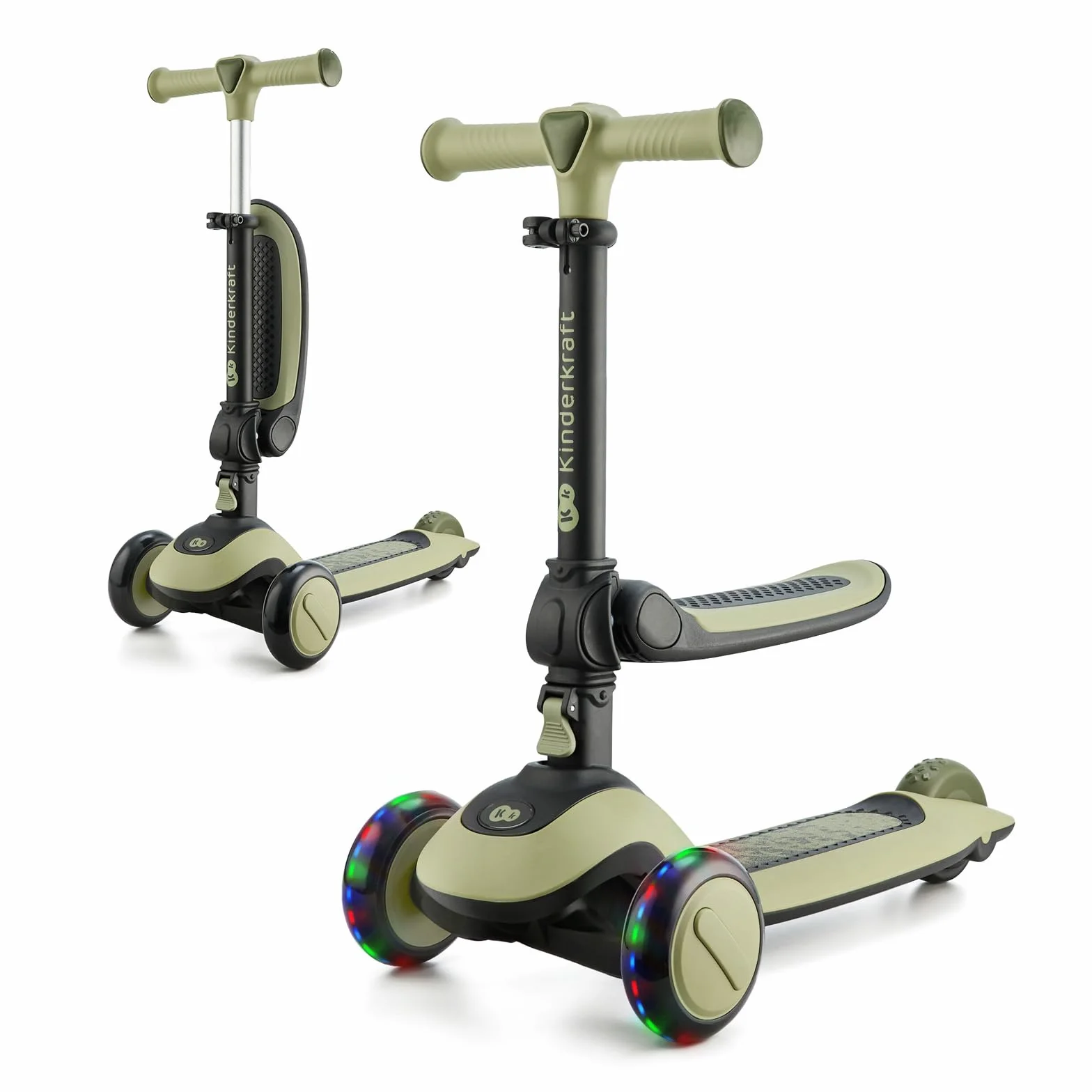 Kinderkraft Halley Patinete 2 en 1 Ajustable Triciclo 3 Ruedas LED Verde