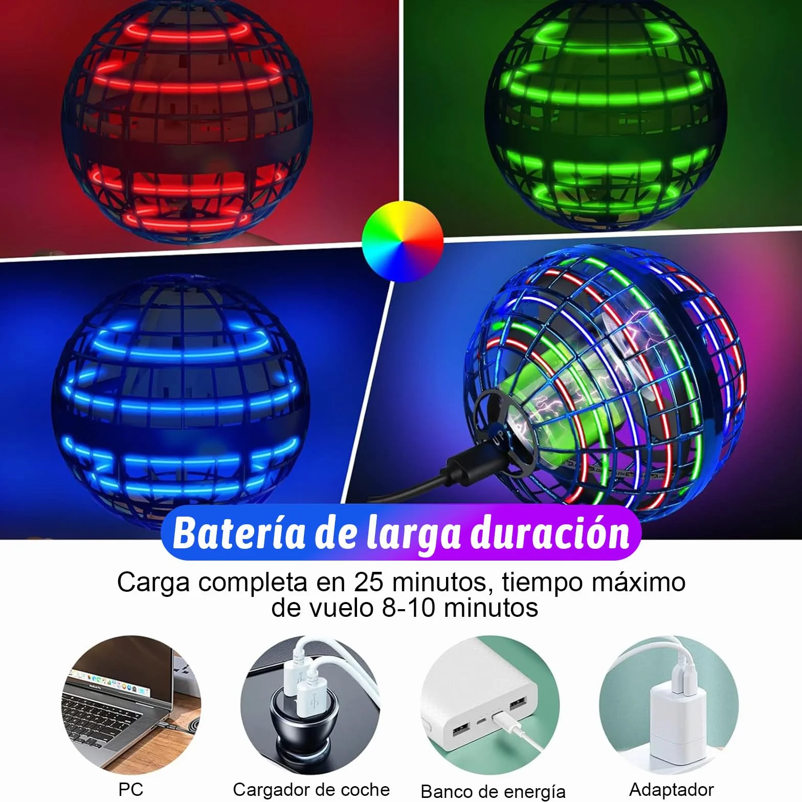 semai Bola Voladora con Luz LED para Niños de 6 a 12 Años, Juguete Flotante Controlado a Mano (Azul)