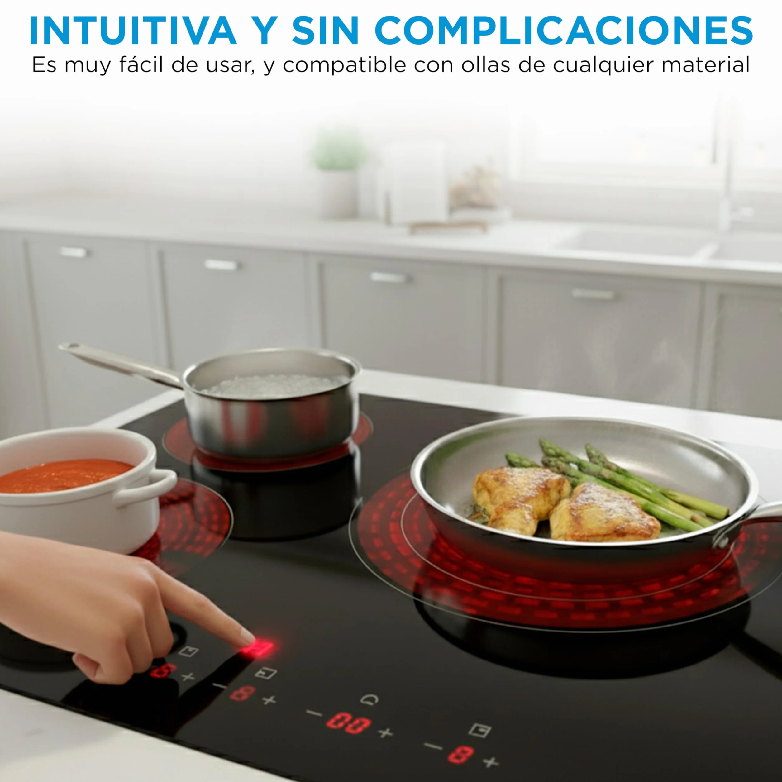 MIDEA Placa Vitrocerámica 3 Fuegos 6200 W Integrada con Panel Táctil y Temporizador