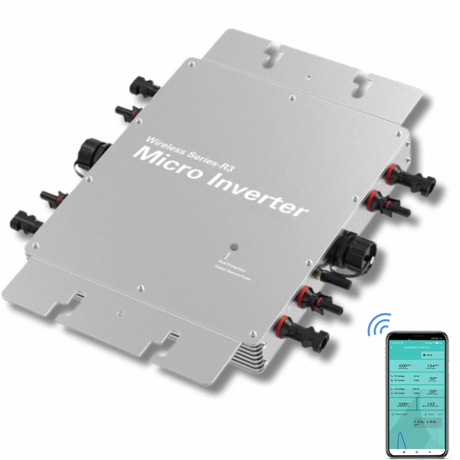 Jadeshay Microinversor,1600W Micro Inversor de Conexión a Red Solar Impermeable IP65 MPPT DC22-60V Entrada PV AC120-230V Salida para 4 Paneles Solares