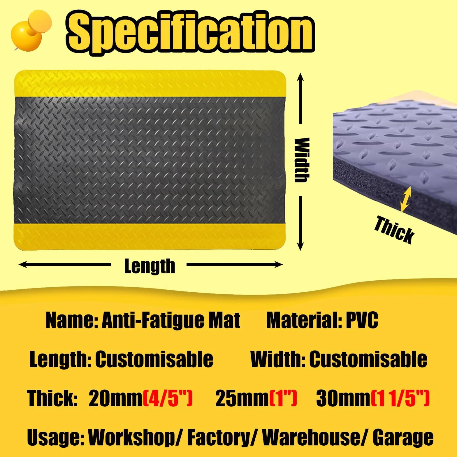 Alfombrilla ergonómica conductora antifatiga para estaciones de trabajo de pie, reduce la fatiga y la electricidad estática