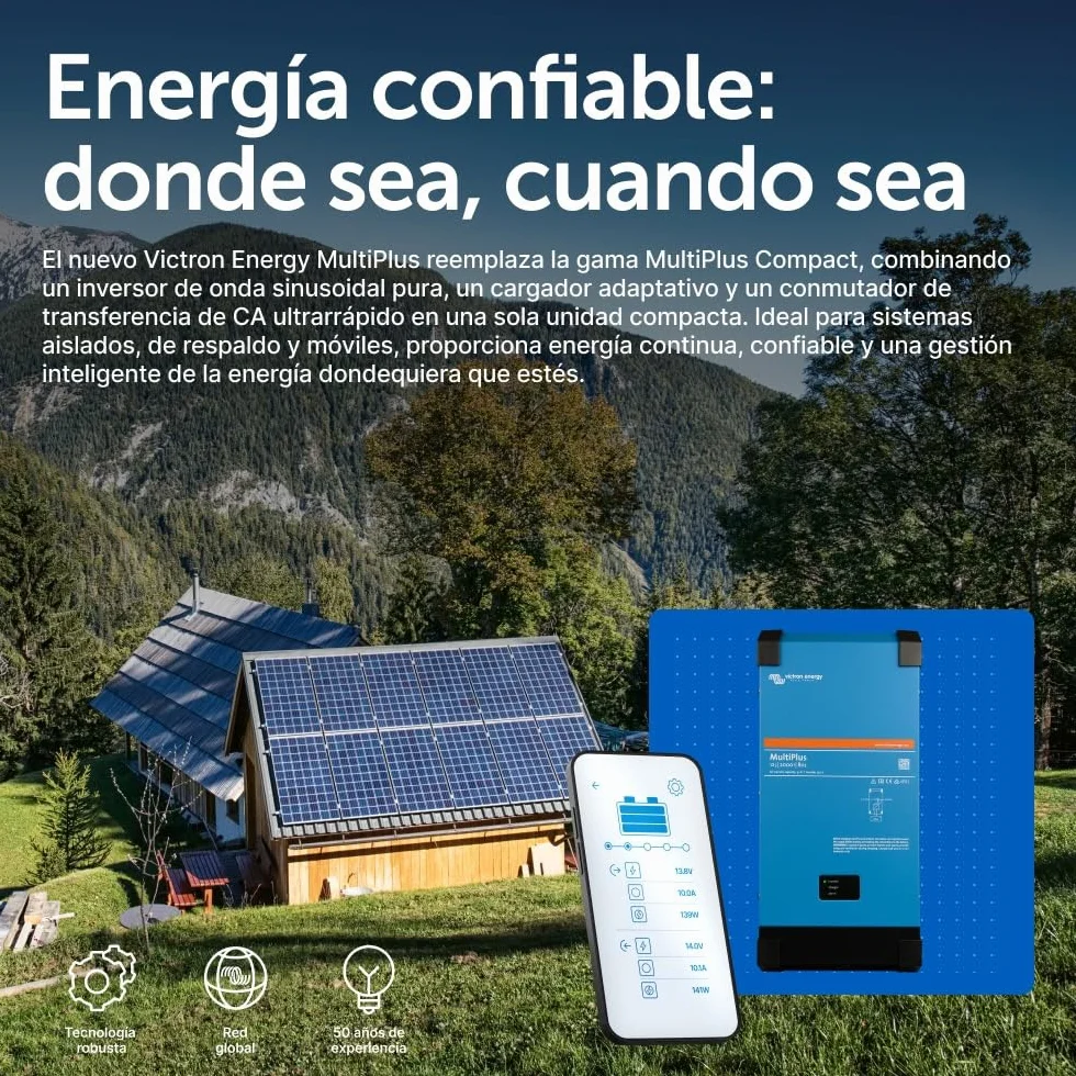 Victron Energy MultiPlus 2000VA 12-Voltios 230V Inversor de Onda sinusoidal Pura 80 amperios Cargador de batería