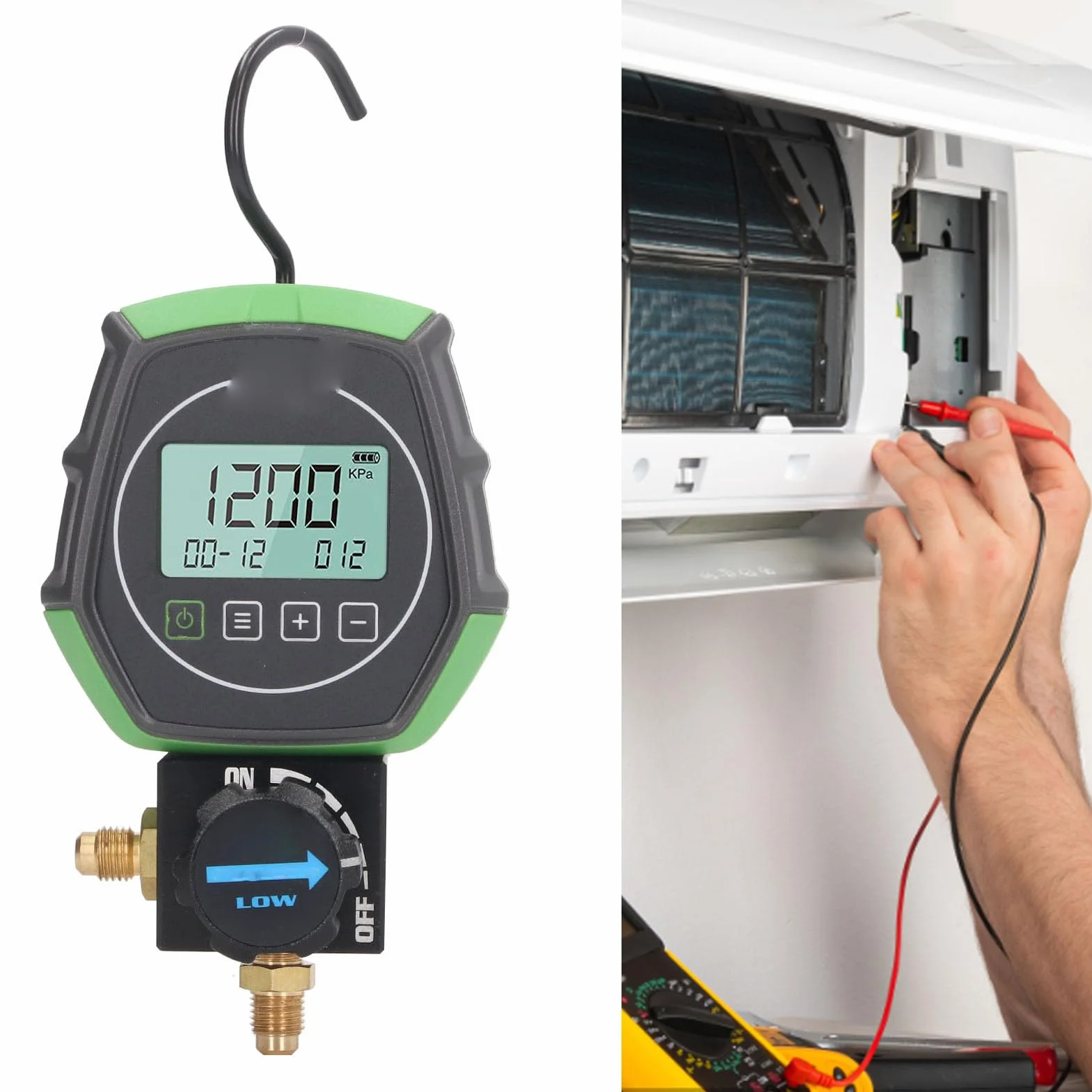Medidor de Colector Digital Probador de Temperatura de Presión de Vacío Medidor de Colector de Aire Acondicionado Construido en 90 Refrigerantes Medidor de Colector Digital
