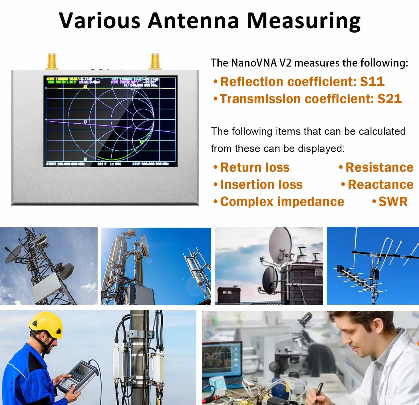 Actualizado NanoVNA V2 PLUS4 Analizador De Redes Vectoriales 50kHz-4GHz, AURSINC 4'' Antena Analista HF VHF UHF Medición De Los Parámetros S, Relación De Onda Estacionaria De Voltaje