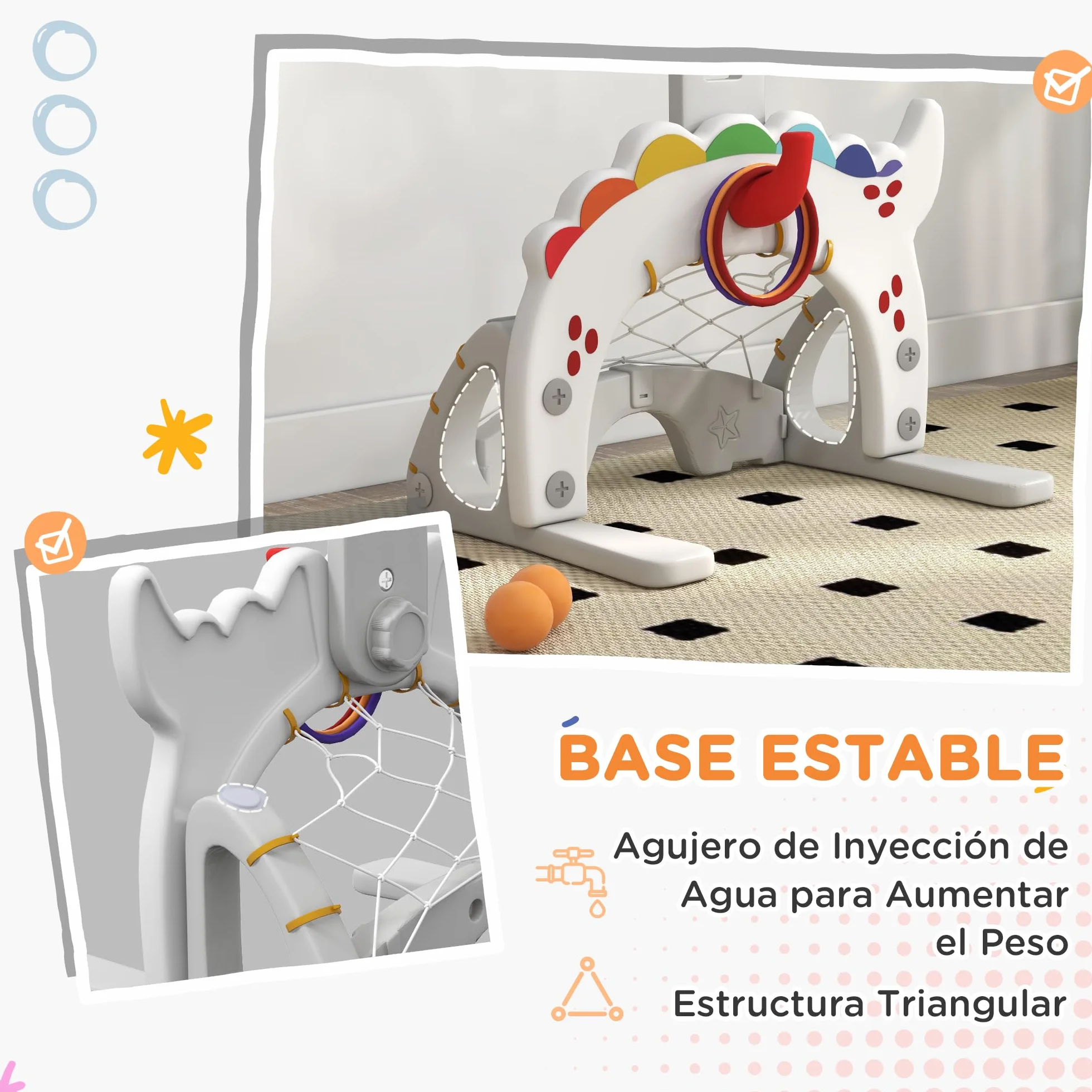 AIYAPLAY Canasta de Baloncesto Infantil 5 en 1 Altura Ajustable con Temática de Pez Dorado Multicolor