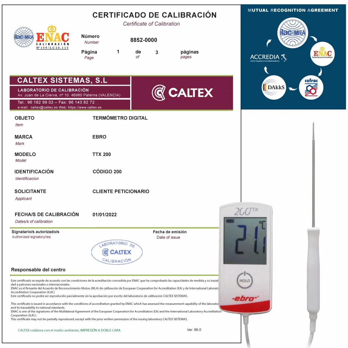 Termómetro EBRO TTX 200 - Termómetro Calibrado ENAC - Incluye Certificado de Calibración Acreditado