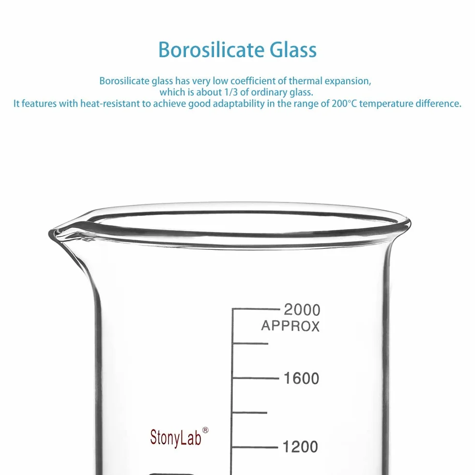 Stonylab Vaso de Precipitados de Vidrio Borosilicato Graduado 2000 ml Griffin