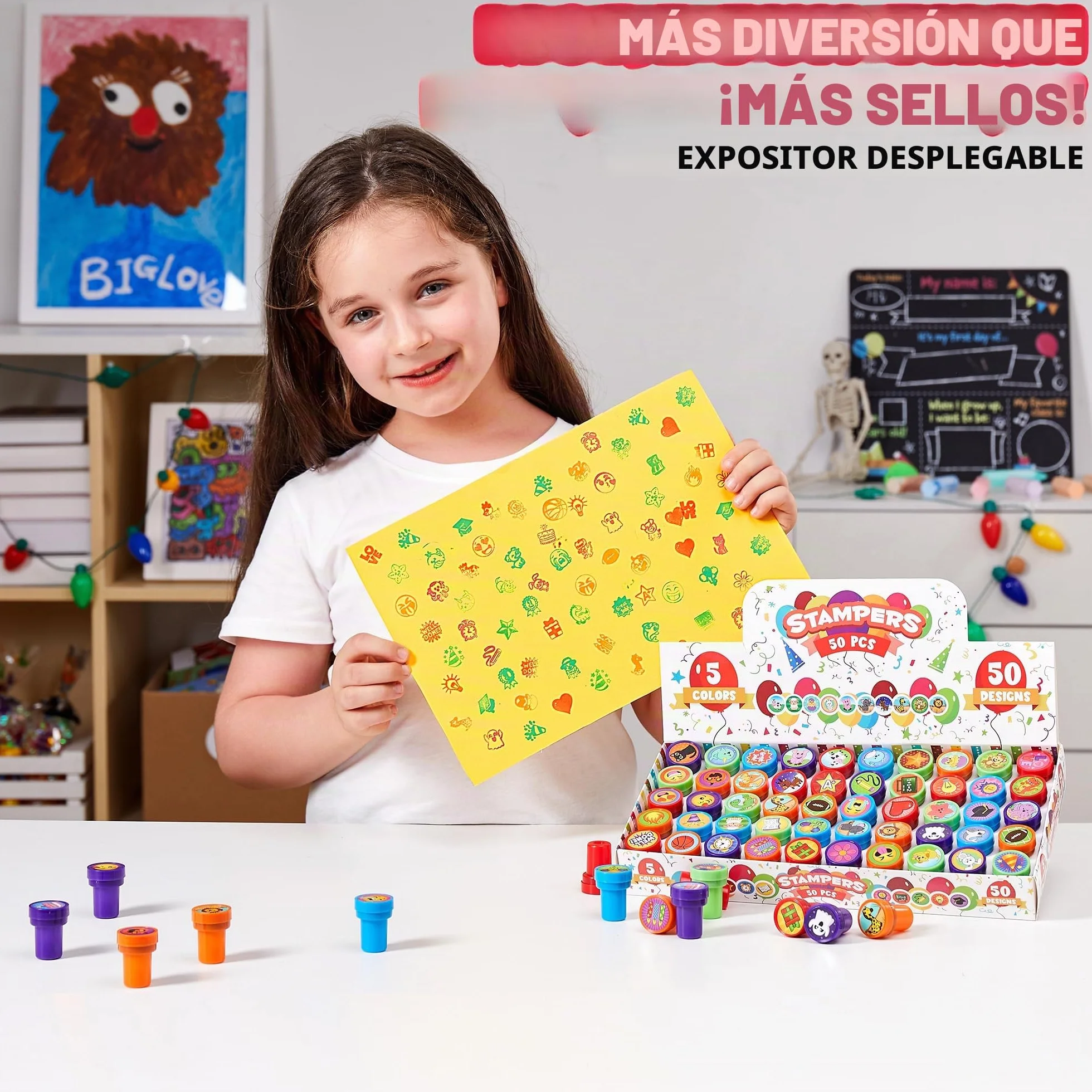 JOYIN 50 sellos autoentintados surtidos para niños con 50 diseños para fiesta de cumpleaños, premios, Halloween, Navidad