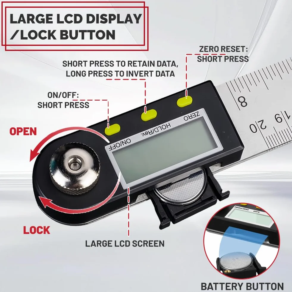 Flintronic Transportador Digital 8" 400mm Medidor de Ángulos LCD 360° Regla de Acero Inoxidable