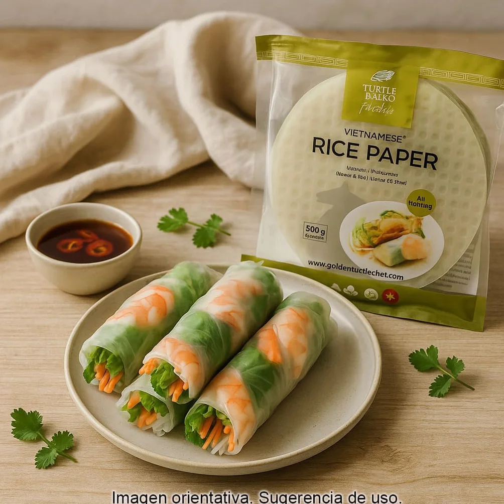Papel de arroz redondo 22 cm 500 g 45-50 hojas sin gluten para rollitos vietnamitas