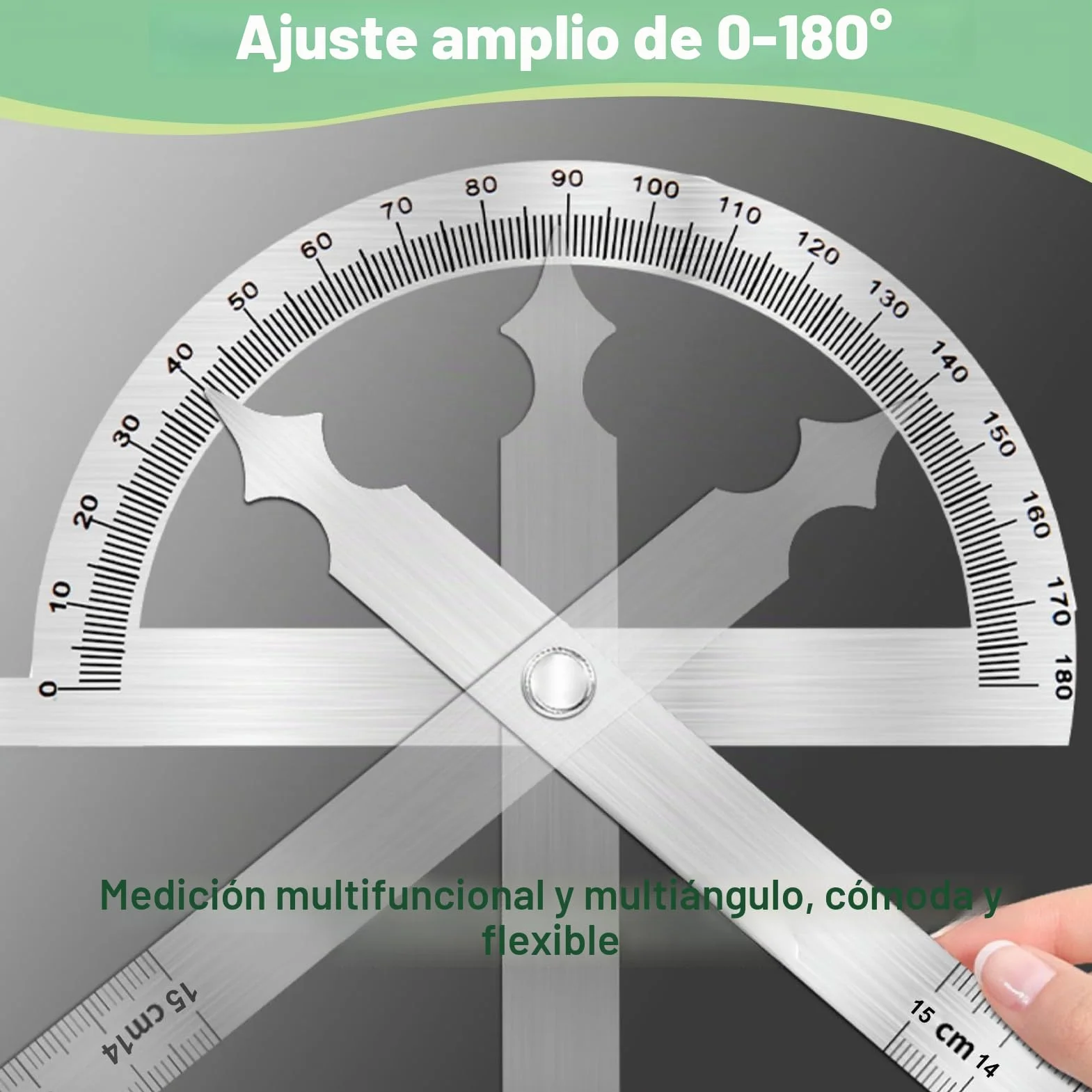 Transportador de Ángulos Metal Acero Inoxidable 15cm Regla Goniómetro Ajustable con Tornillo Fijación Herramienta Medición Carpintería