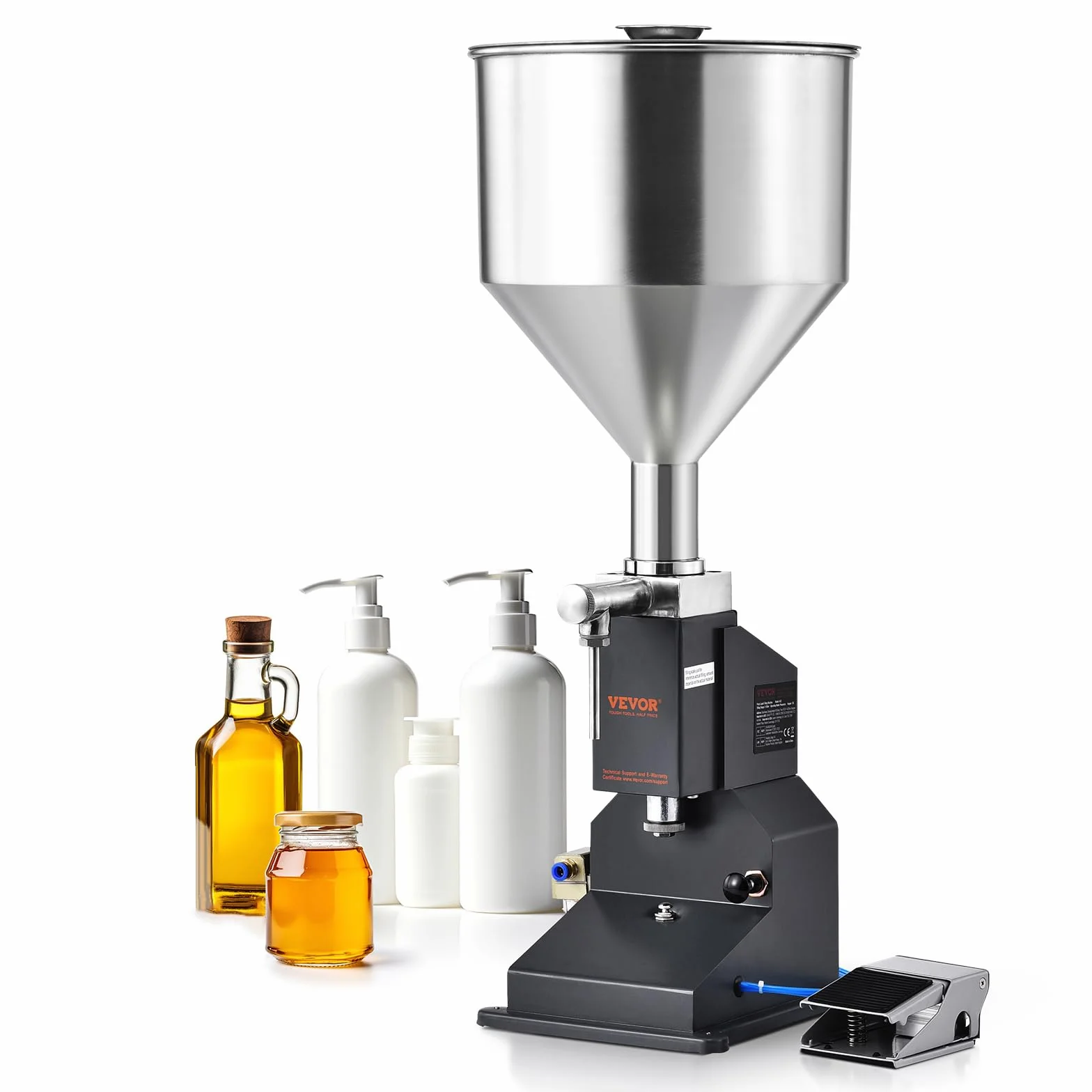 VEVOR Máquina de Llenado de Líquidos Pasta Neumática Llenadora de Botellas de Acero Inoxidable de 5-50 ml con Pedal para Leche, Agua, Zumo, Aceite Esencial, Champú, Miel, Loción Cosmética
