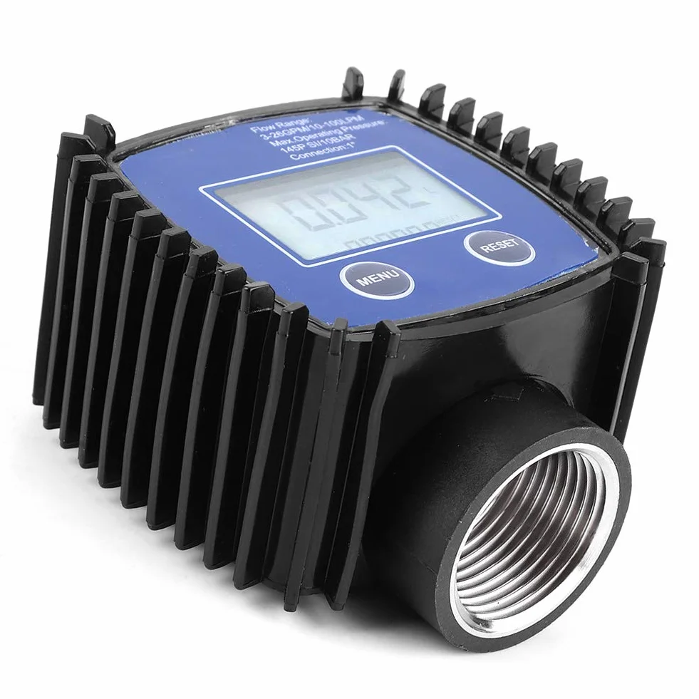 Cuifati Medidor de Flujo Universal con Pantalla LCD, Alta Precisión 1%, Turbina para Diésel, Agua, Aceite