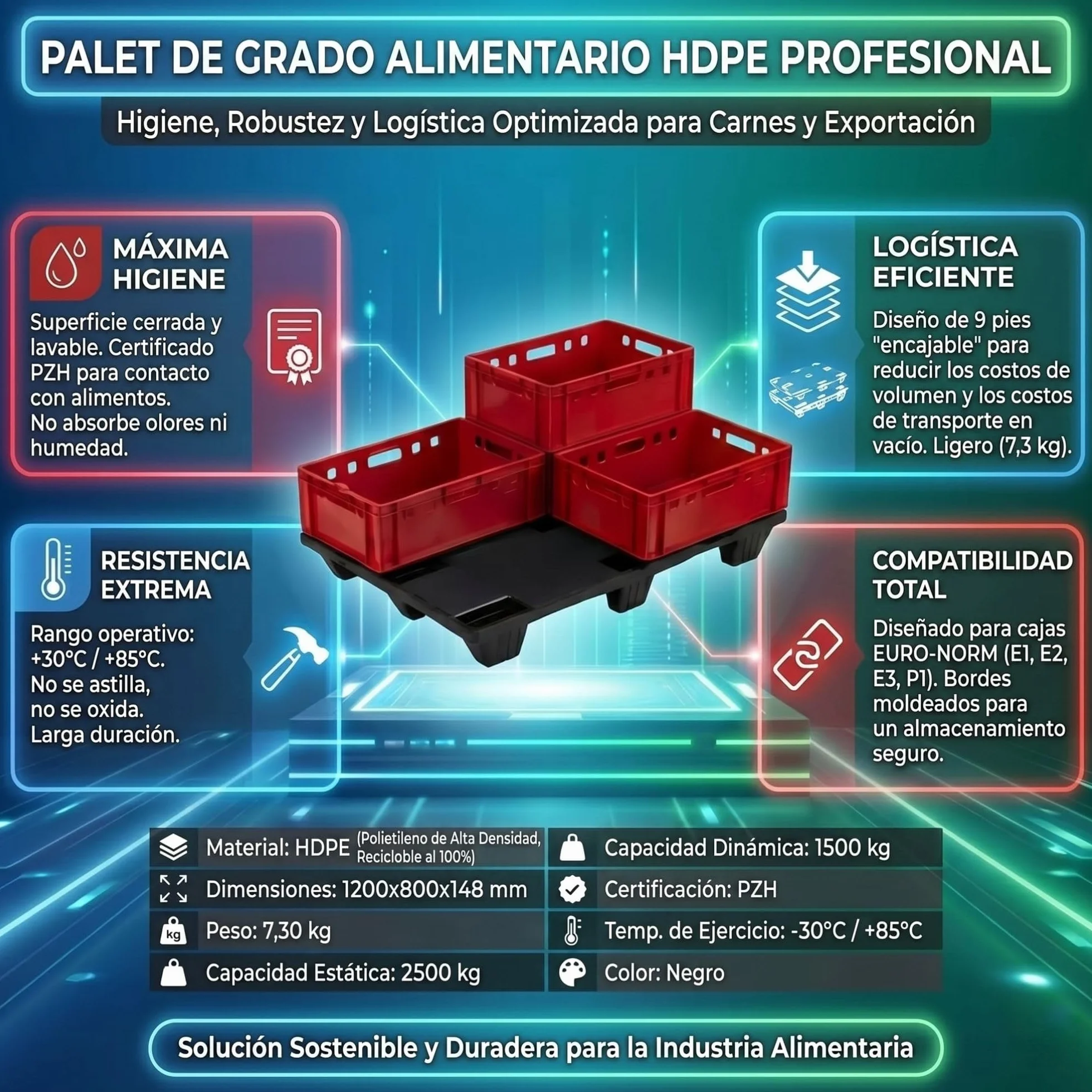 IMJ-Global - Palet de Plastico HDPE, Palets de Plastico 120x80cm con 9 Pies de Base, con Certificación para Uso Alimentario y una Capacidad de Carga Máxima de 2500 kg (10 Palets)