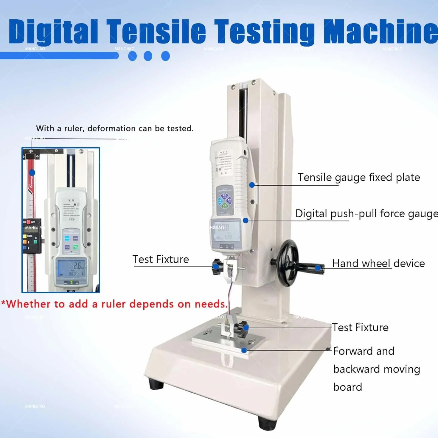 Máquina Versátil Para Ensayos De Tracción, Sistem-a De Dinamómetro Digital, Compatible Con Ensayos De Empuje-tracción, Punto De Rotura Y Compresión.(With ruler,200N)
