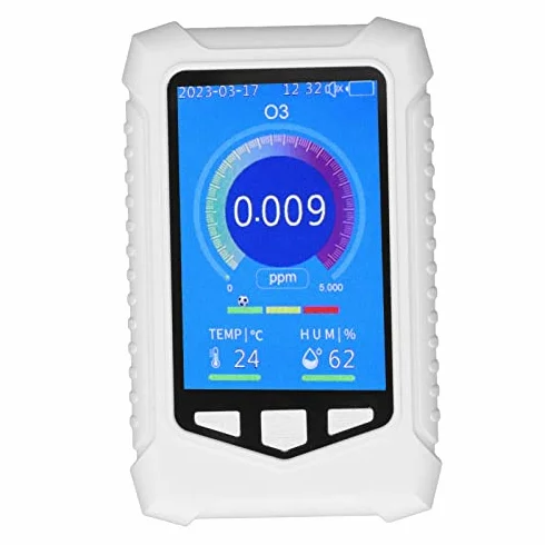 Medidor Calidad Aire, O3 86-106Kpa 0-50ppm Detector de Ozono con Carga USB Pantalla LCD de 3,5 Pulgadas para Interior