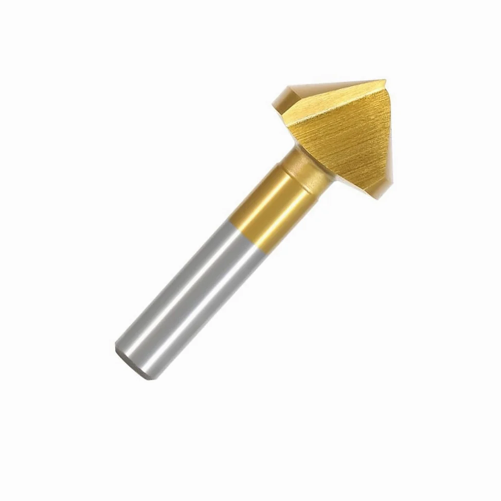 Taladro avellanador de metal Cortador de biselado acero alta velocidad 6,3 8, 10,4 12,4mm, fresa engranajes CoateHSS 90 grados, herramienta corte 1 flauta(60mm)