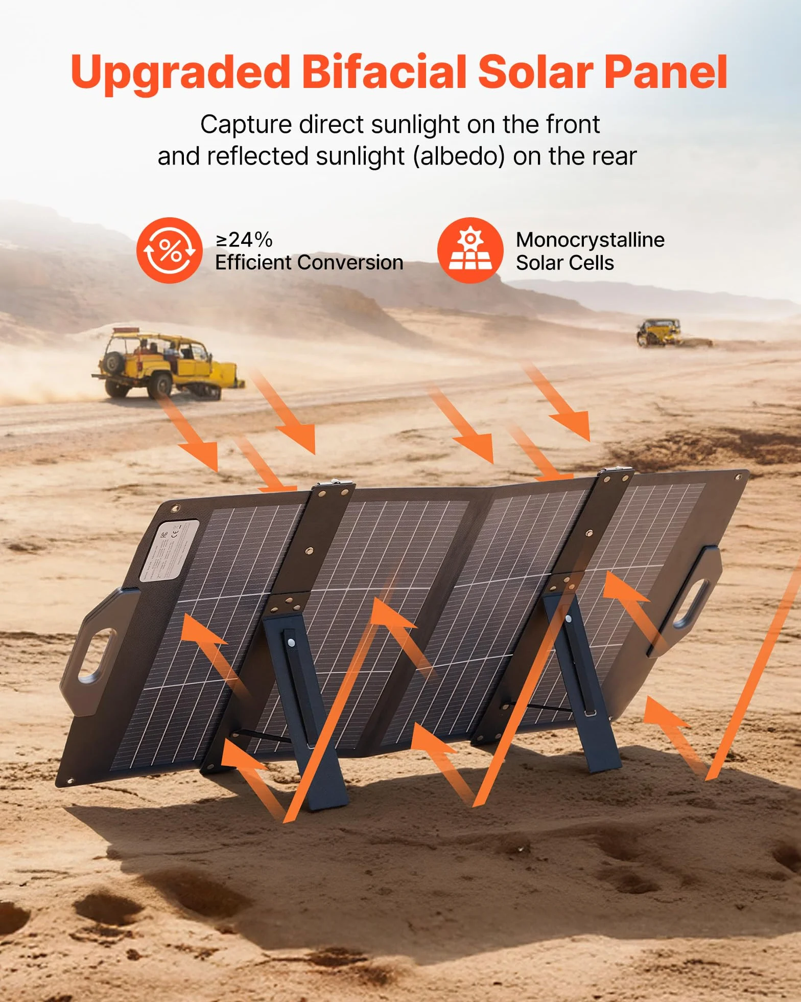 VEVOR Placa Solar Plegable 100W, Panel Solar Portátil con Célula Fotovoltaica Bifacial, Salidas de USB MC4 DC, IP65 Impermeable, Compatible con Estaciones de Energía Autocaravanas Acampada Viajes