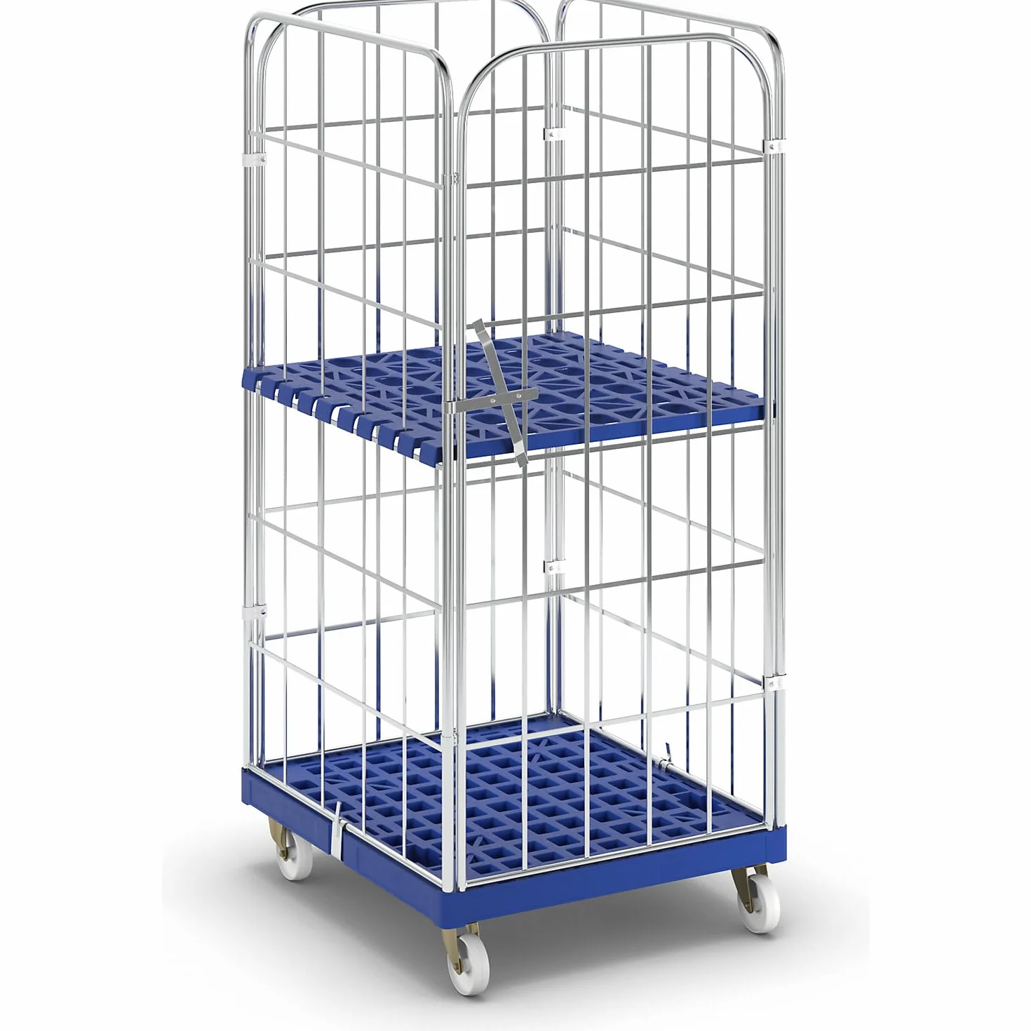 Contenedor rodante con tablero rodante de plástico, por 4 lados, A x P 724 x 815 mm, pared frontal de una sola pieza, altura útil 1650 mm.