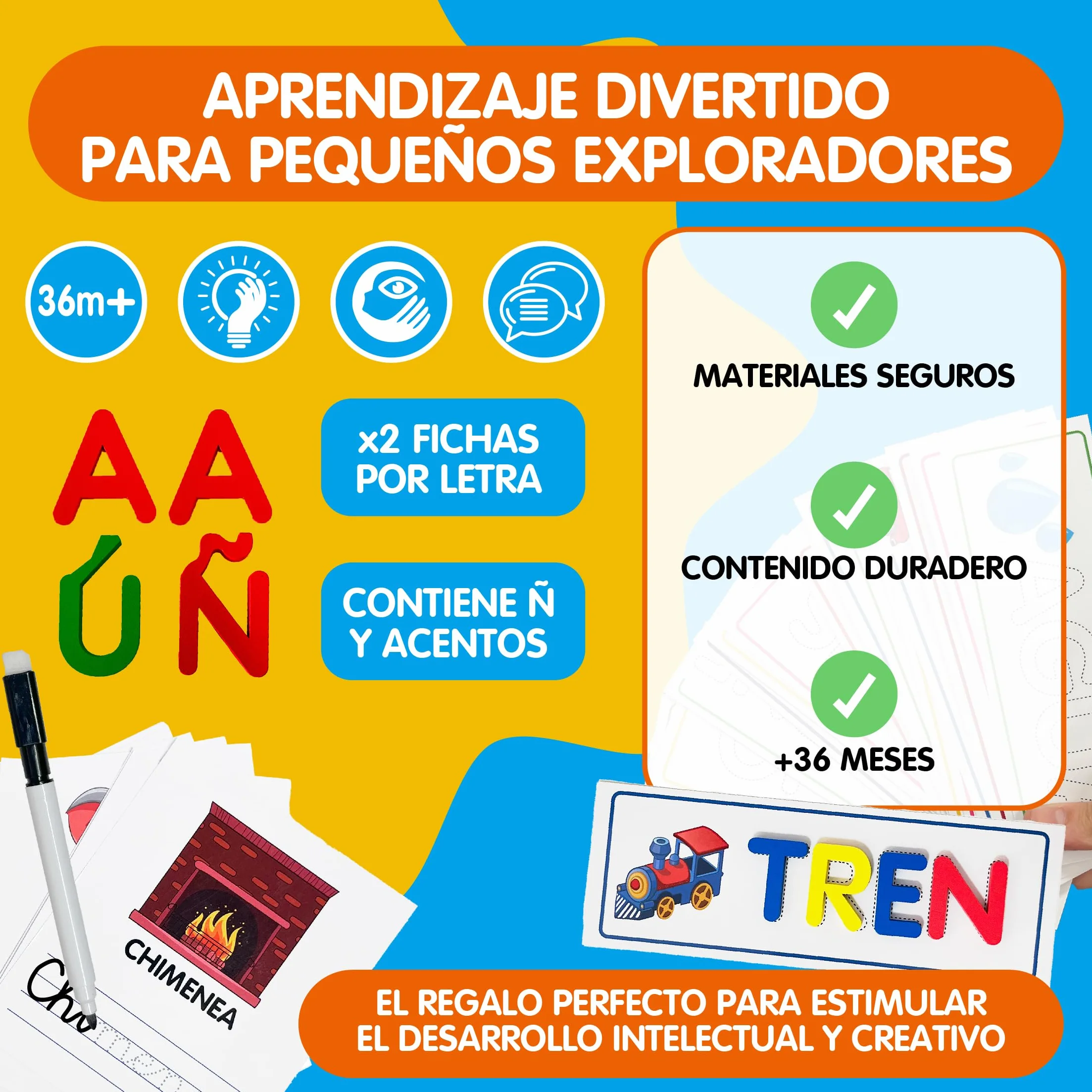Juguetes Educativos Montessori Niños 3-6 Años Alfabeto Tarjetas Letras Madera Aprender Leer Escribir