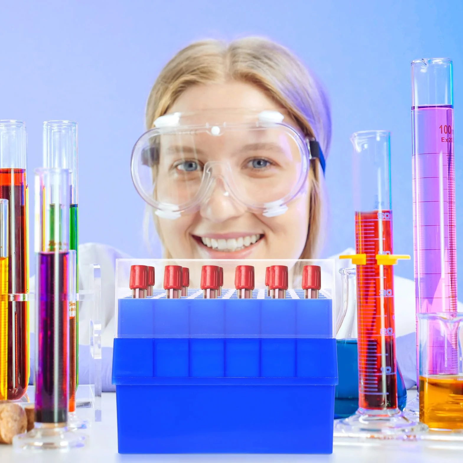 Plástico Caja para Tubos de Ensayo 36 Compartimentos Almacenamiento Transporte Laboratorios Muestreo