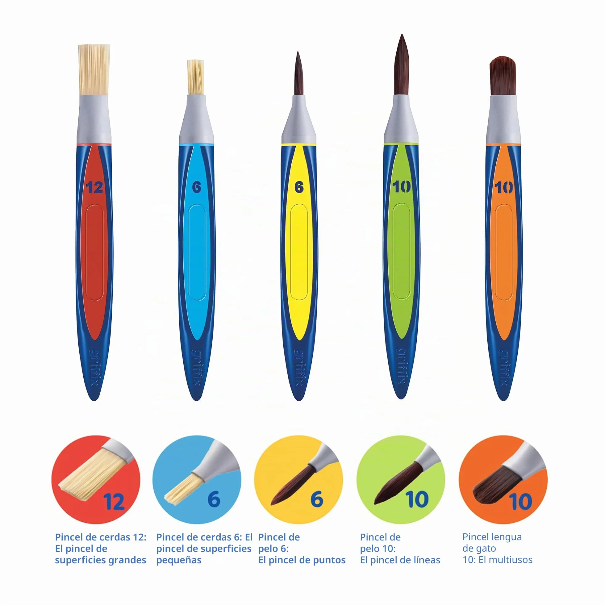 Pelikan Griffix Juego Pinceles Sintéticos para Niños Ergonómicos Lavables Pack de 5