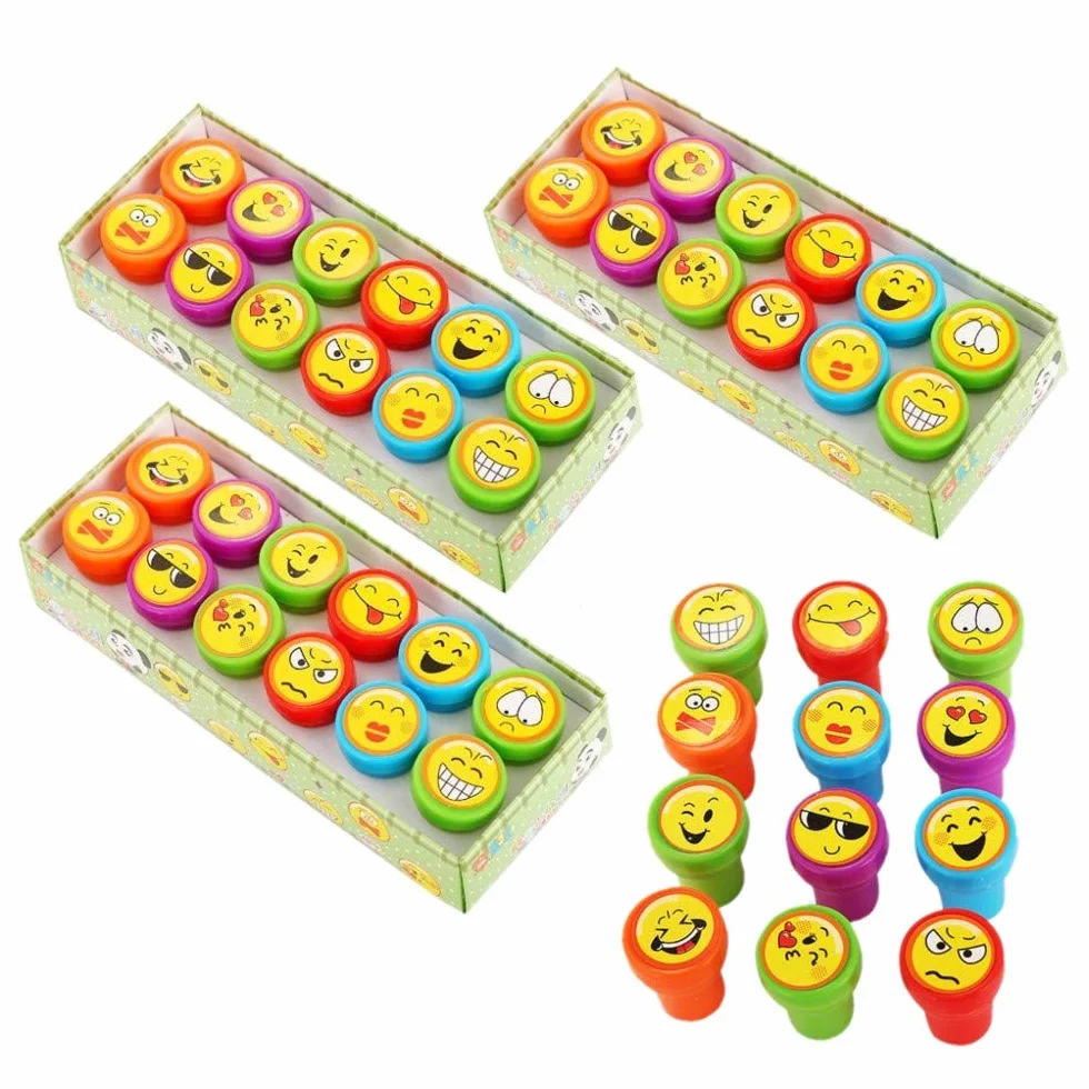 JZK 36x Emoticon Emoji Sellos de Tinta para niños Sello Conjunto estampadora Auto entintadora