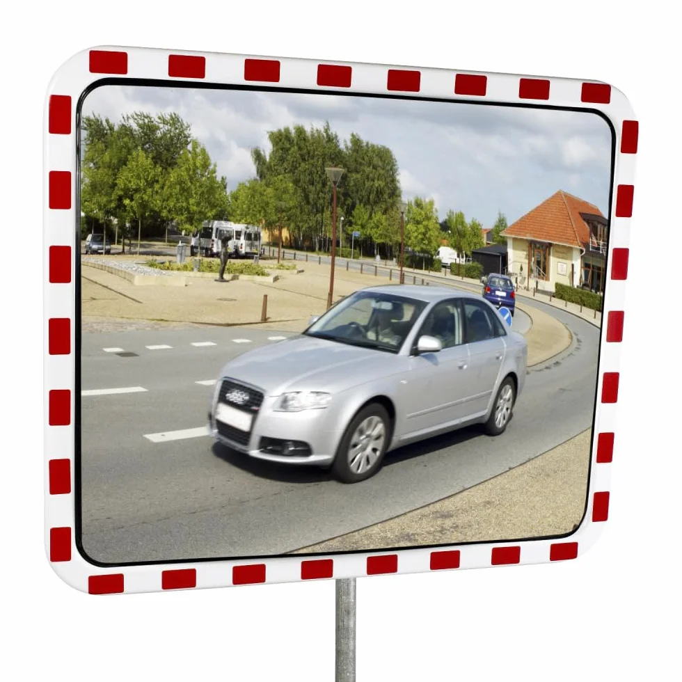 Espejo de tráfico profesional con reflectores, convexo, de seguridad (40 x 60 cm) con junta