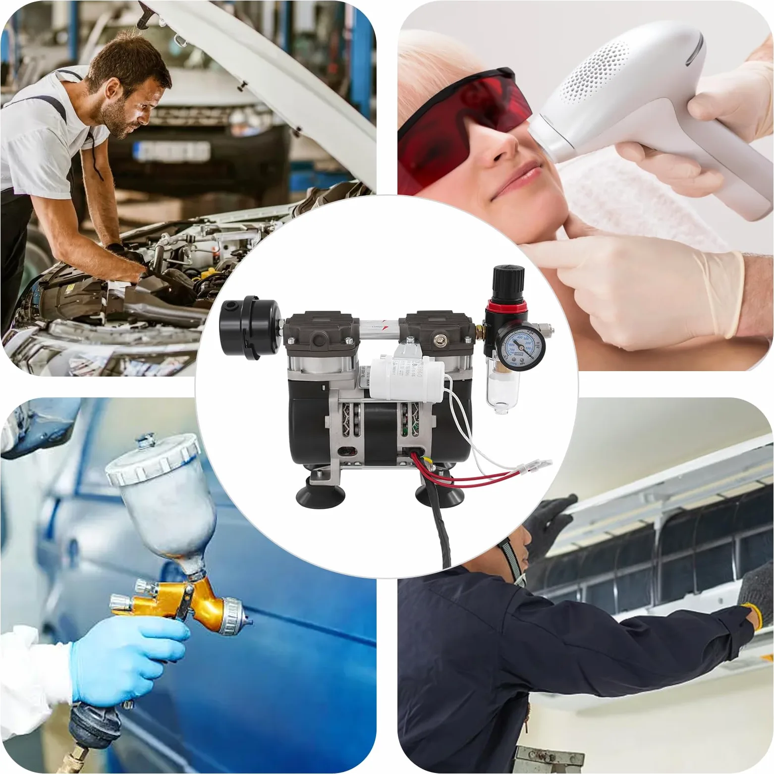 Bomba de vacío de laboratorio, 230 W, sin aceite, con filtro de aire, 1400 rpm, para trabajos de pintura, reparaciones de aire acondicionado, refrigeradores
