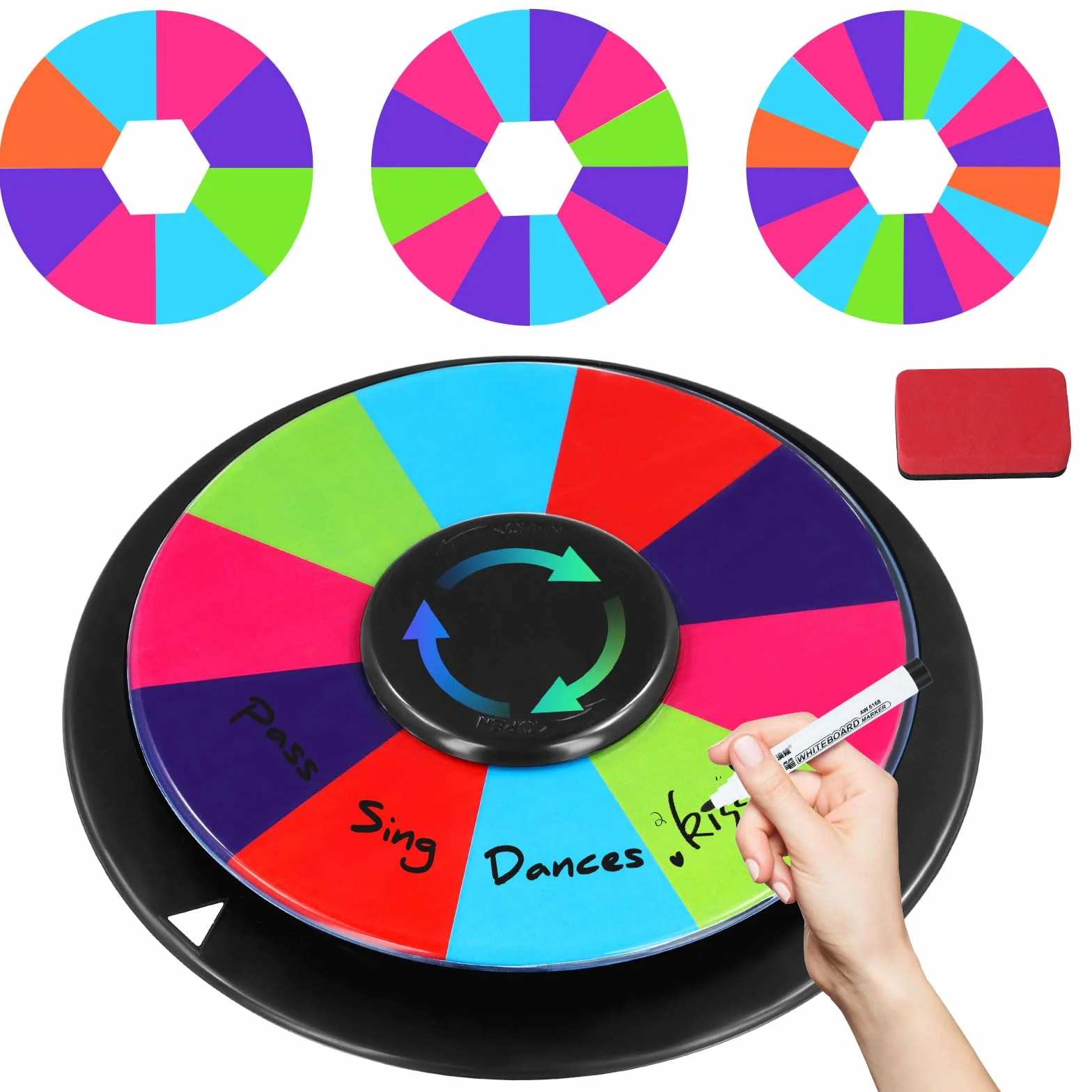 Towwoo 10" Ruleta de la Suerte 25 cm con 8 Tragamonedas Editables, Base Antideslizante, Spinning Prize Wheel con Trípode Metálico para Fiesta