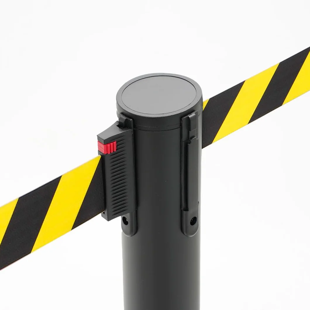 Postes separadores con cinta extensible 3 m, retráctil, seguridad, negro base reforzada, ámbitos diversos amarillo-negro