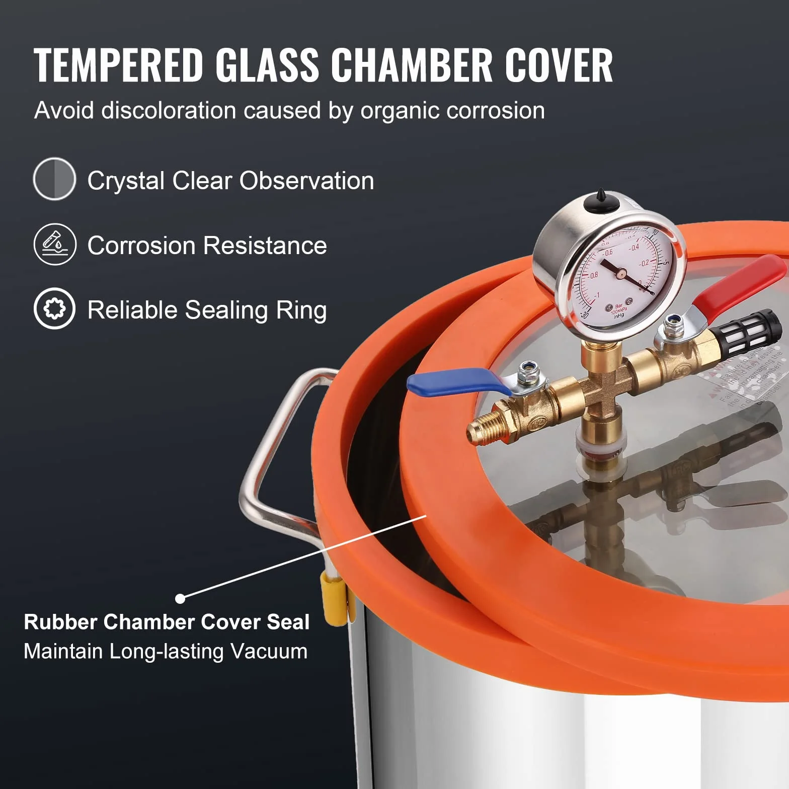 VEVOR Kit de cámara de vacío de 3 galones y bomba de 100 L/min kit de cámara de desgasificación al vacío con tapa de vidrio templado, bomba de vacío de una etapa con botella de aceite de 250 ml