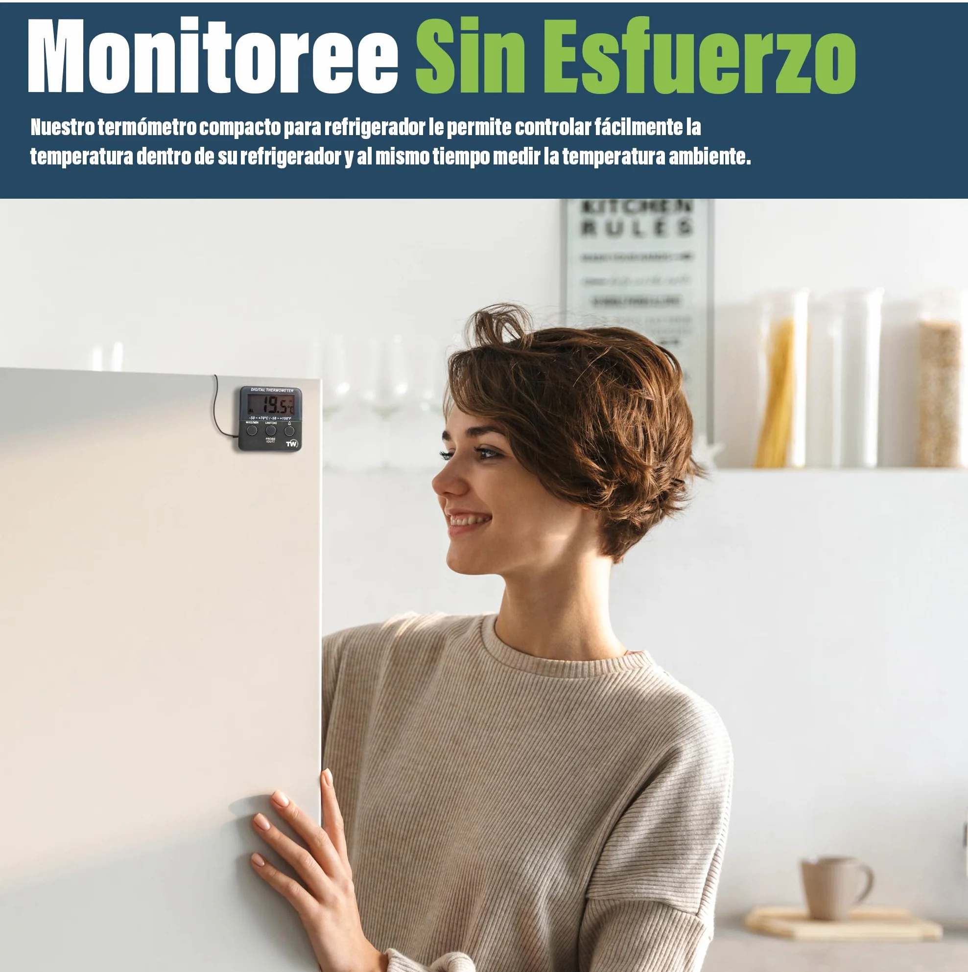 Termómetro Digital para Refrigerador con Alarma de Temperatura Máxima y Mínima