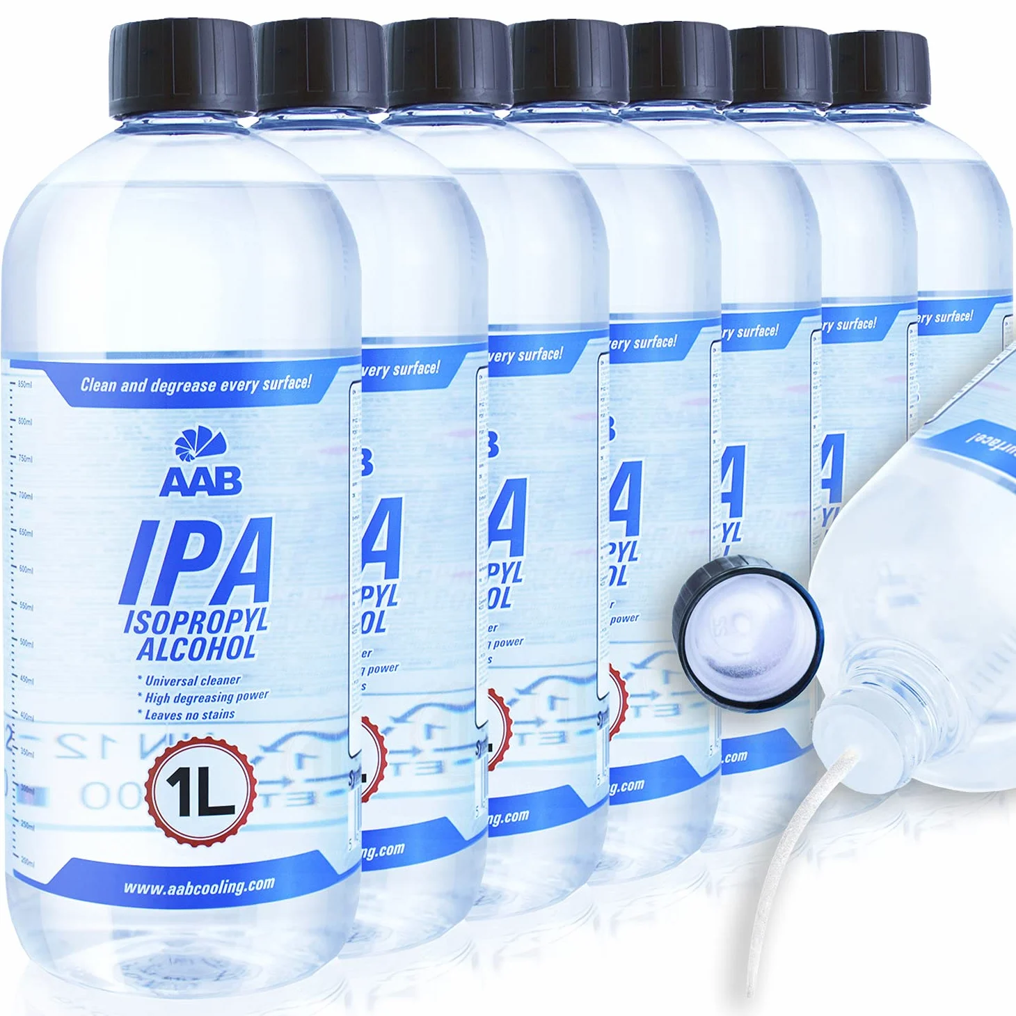 AAB IPA 1L - Conjunto de 7 - Un Alcohol Isopropilico Eficaz Para la Limpieza, Universal Alcohol IPA, Screen Cleaner, Alcool Isopropyl, Alcohol Puro, Para Limpieza Electrónica