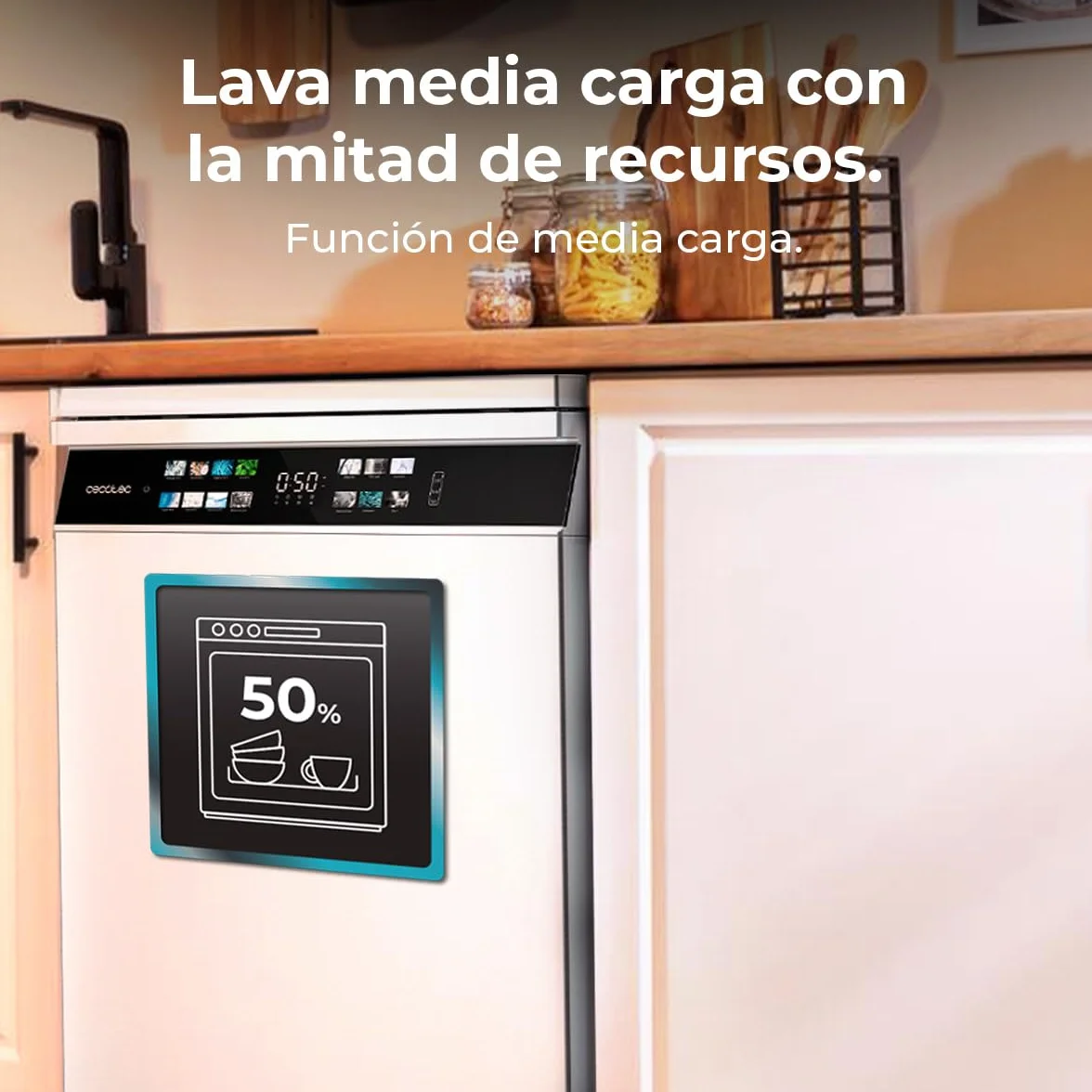 Cecotec Lavavajillas 60 cm Libre Instalación Bolero Aguazero 6700 B, 15 Cubiertos, Motor Inverter Plus, Blanco
