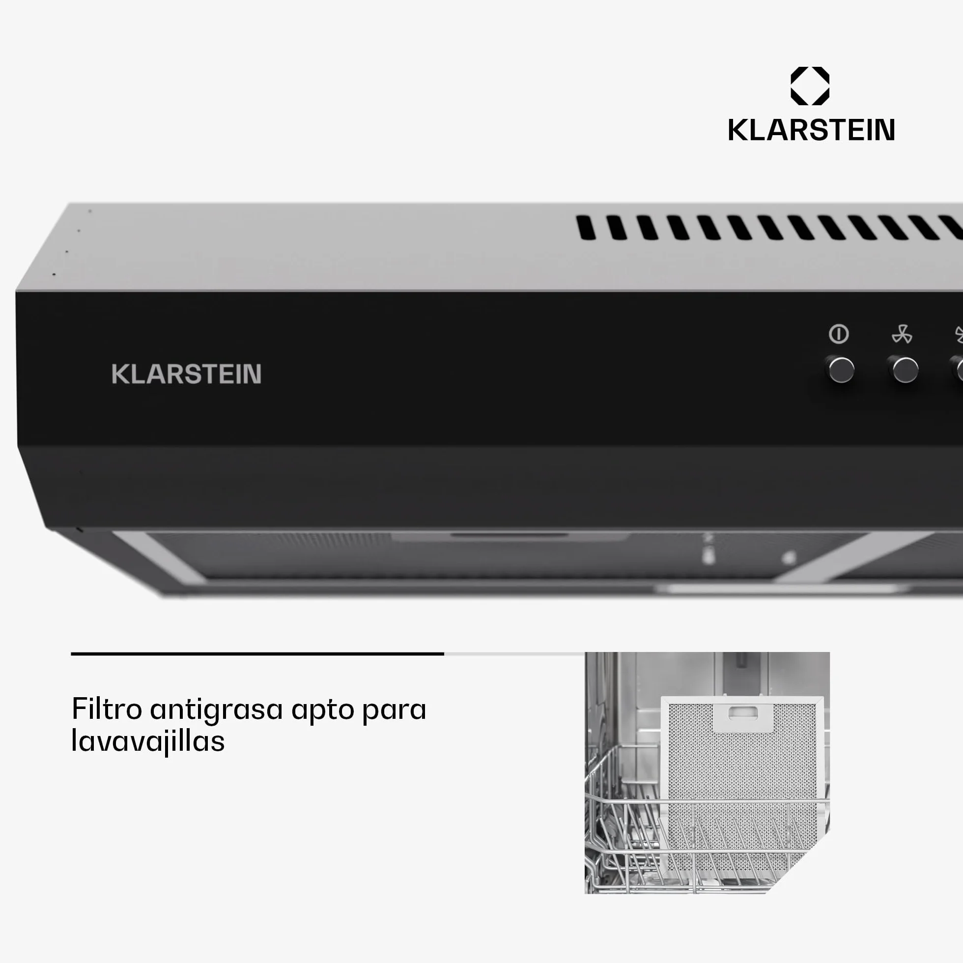 Klarstein campana extractora 60 cm 200 m³/h filtro aluminio apto lavavajillas