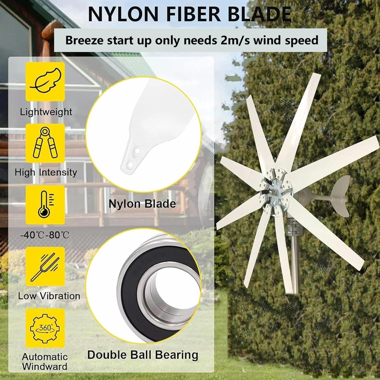 Turbina Eólica 10000W - Generador de Molino de Viento 8 Palas, Controlador MPPT 12V/24V/48V, Velocidad de Arranque 2m/s