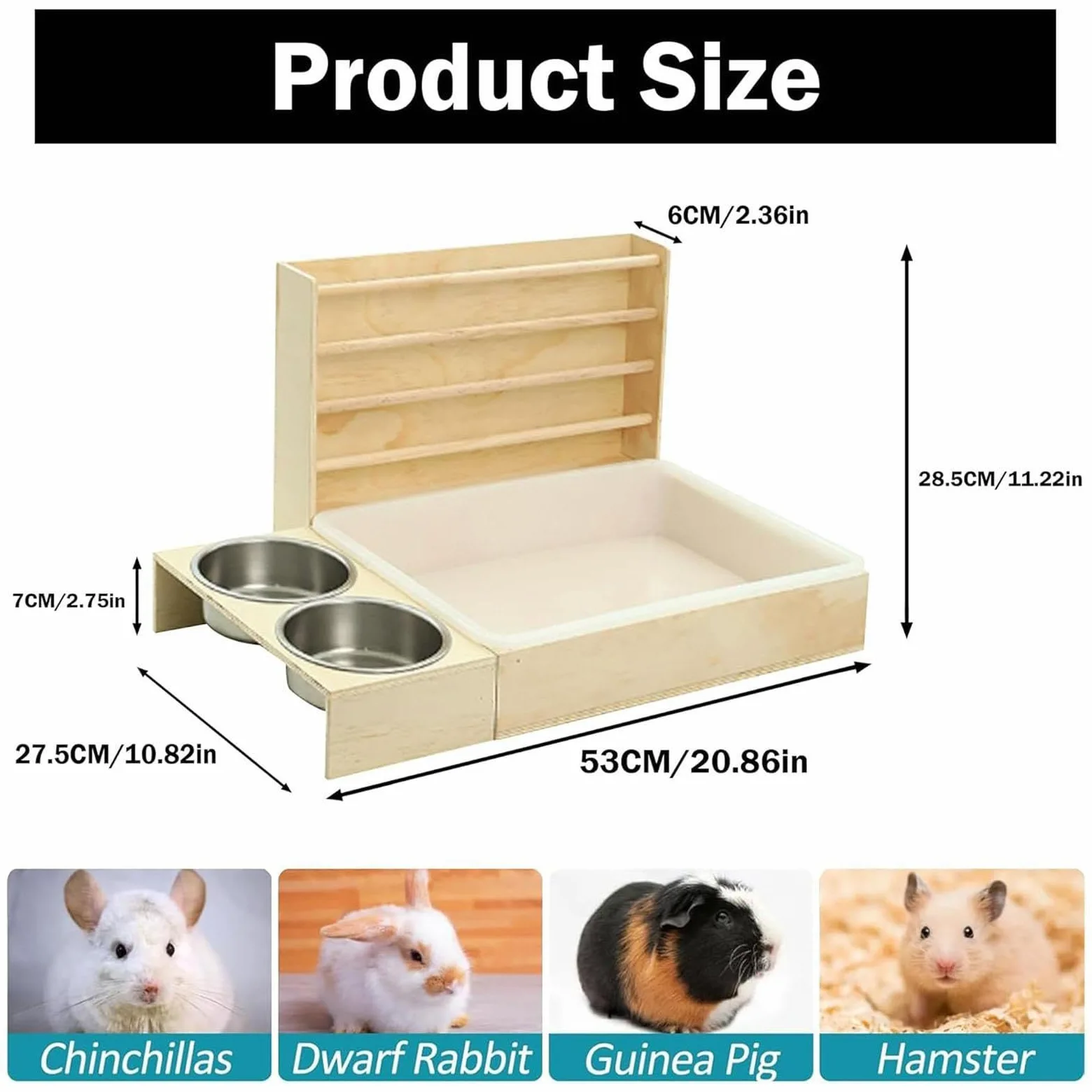 Comedero Exterior de para Conejos con Caja de Arena para Hámsters, Conejos Y Animales Pequeños