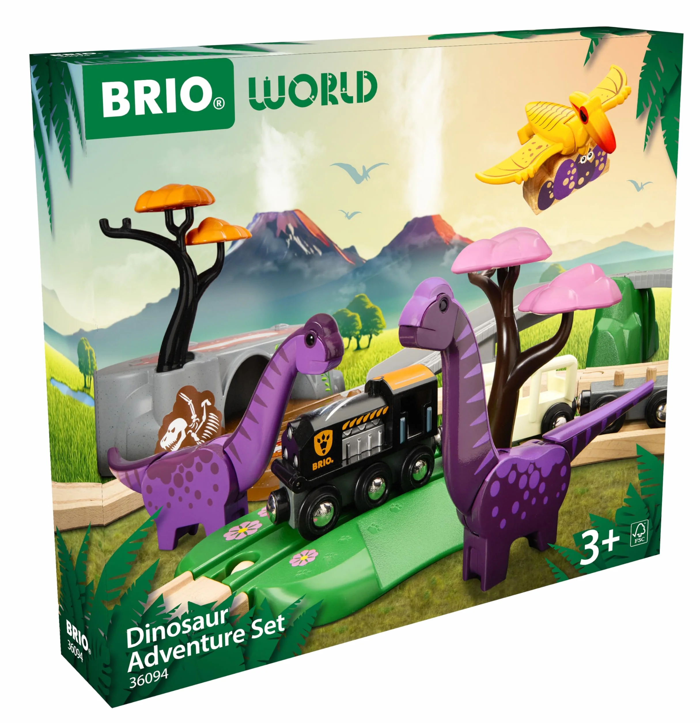 BRIO Set de Aventuras Jurásicas Tren Juguete Madera 21 Piezas Compatible con Otros Sets