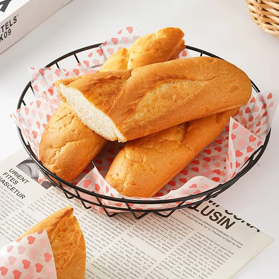 YunBey 100 Piezas Papel Encerado Impreso para Envolver Alimentos, Forros Cesta a Prueba de Grasa, 21x25 cm