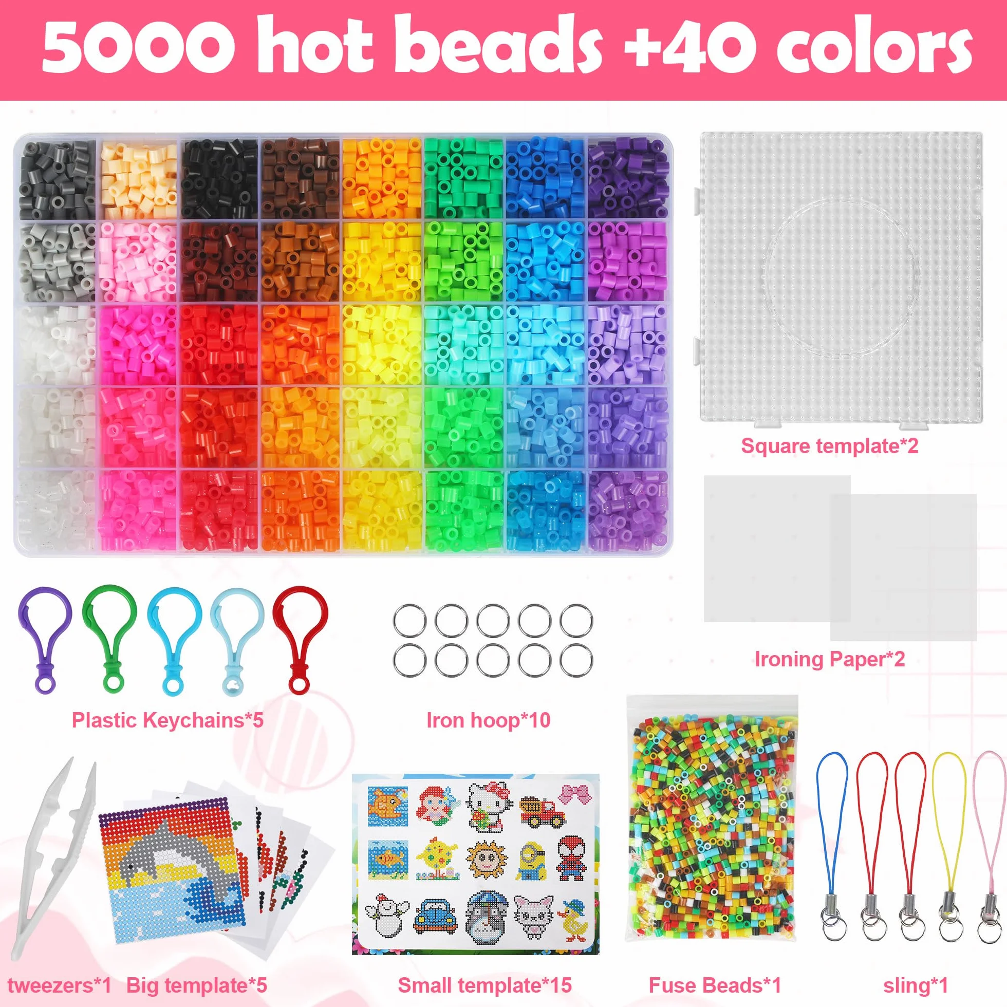 JIYANA Cuentas para Planchar Set 5000 Piezas 5mm 40 Colores Kit Completo Manualidades DIY
