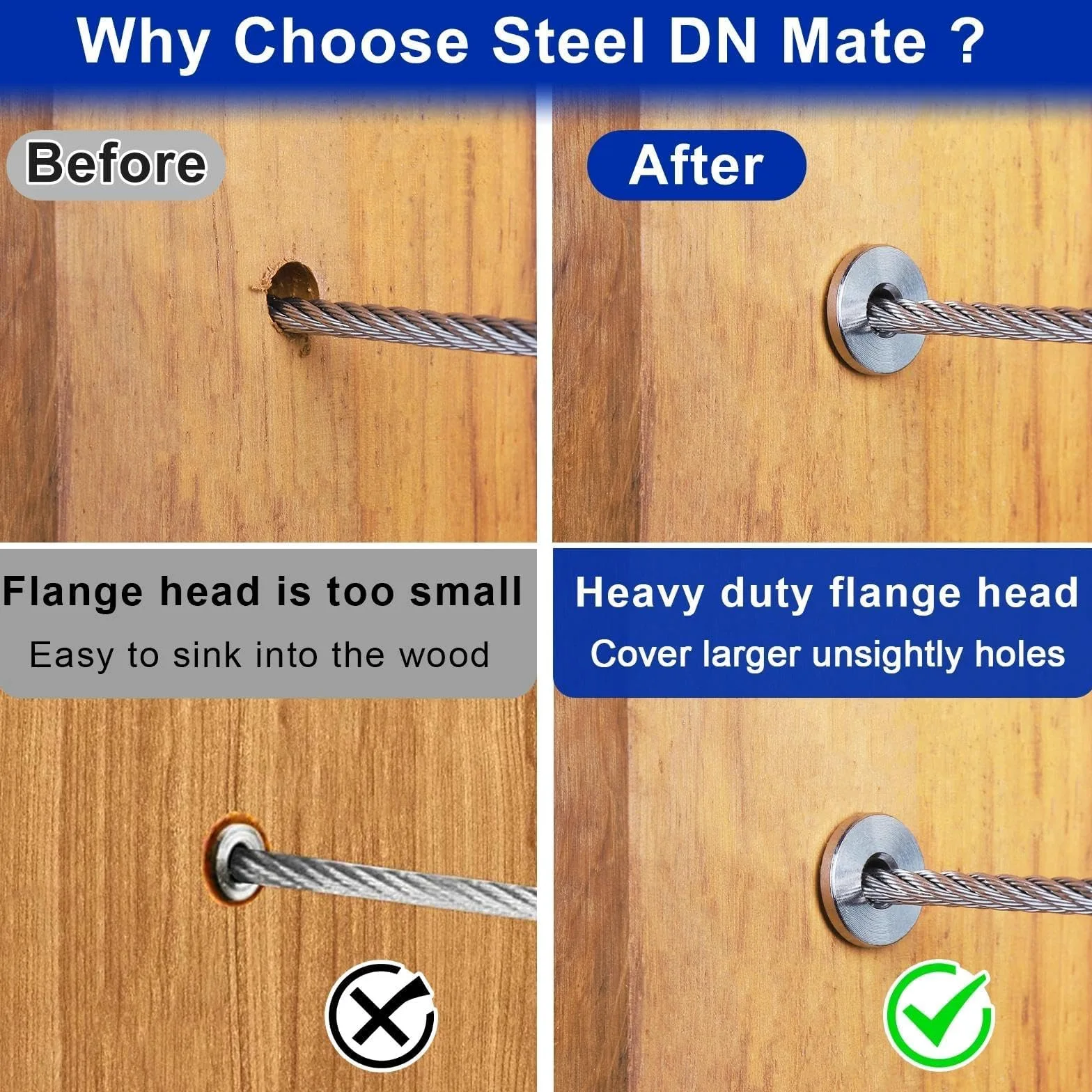 Steel DN Mate Paquete de 110 fundas protectoras de acero inoxidable T316 para barandilla de cable de 1/8, 5/32 o 3/16 pulgadas, fundas protectoras de cable para sistema de barandilla de cable,