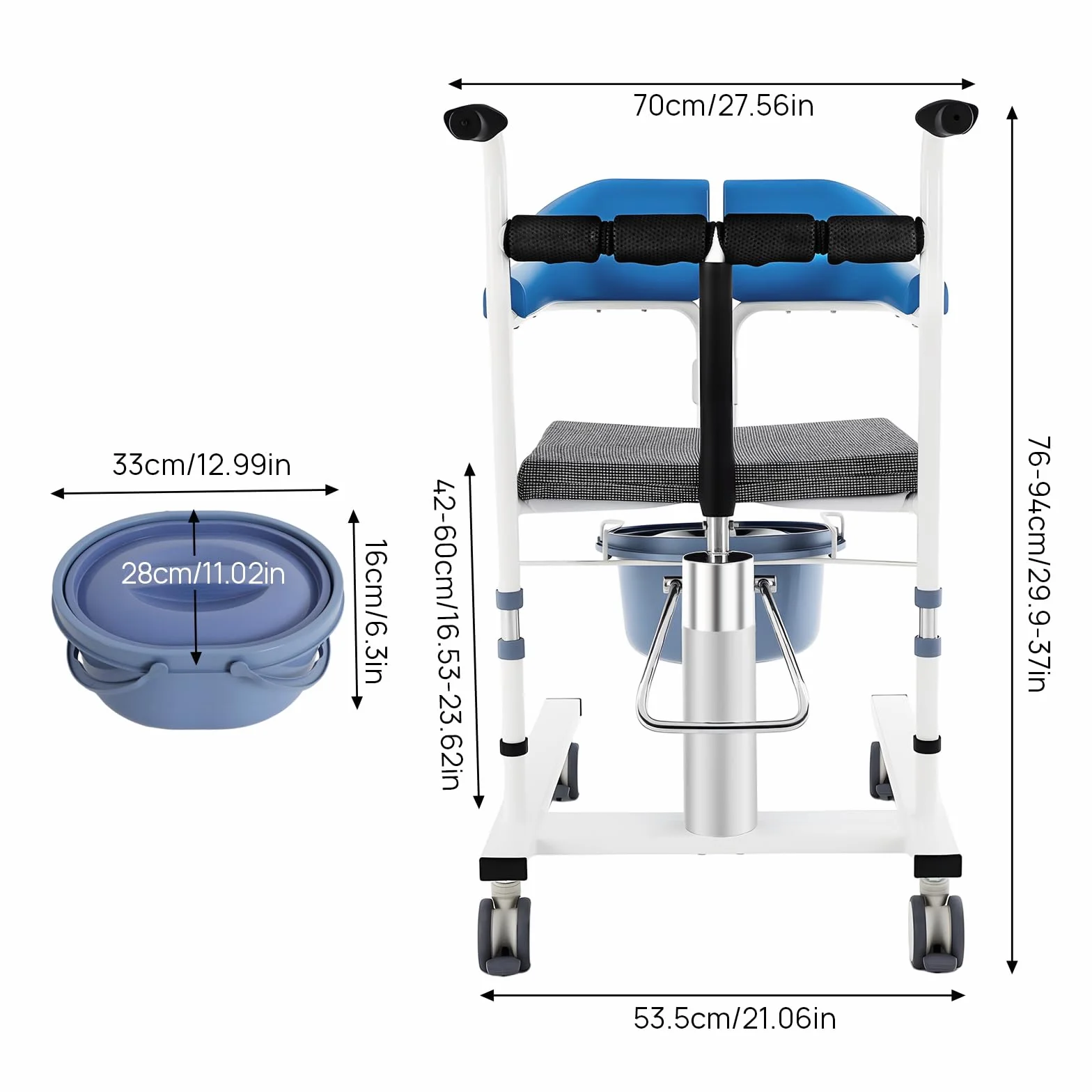 Elevador de pacientes, silla hidráulica de transferencia para pacientes, silla de transferencia hidráulica con ruedas para enfermos, ancianos con doble fijación (hebilla de seguridad y botón