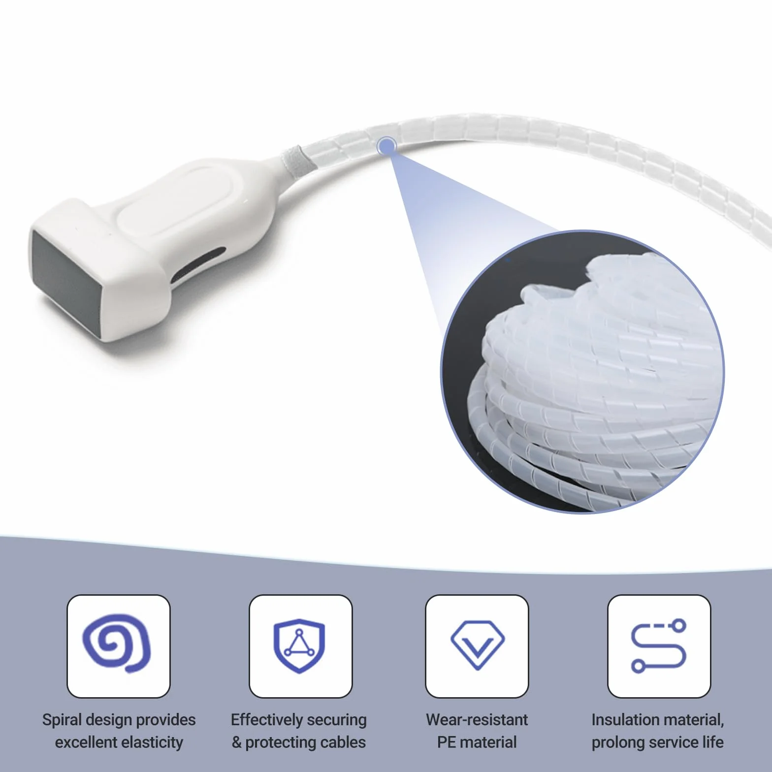 Funda protectora para cable de sonda de ultrasonido, cubierta duradera para cables de circunferencia de 1,27 cm, longitud de 23 pies