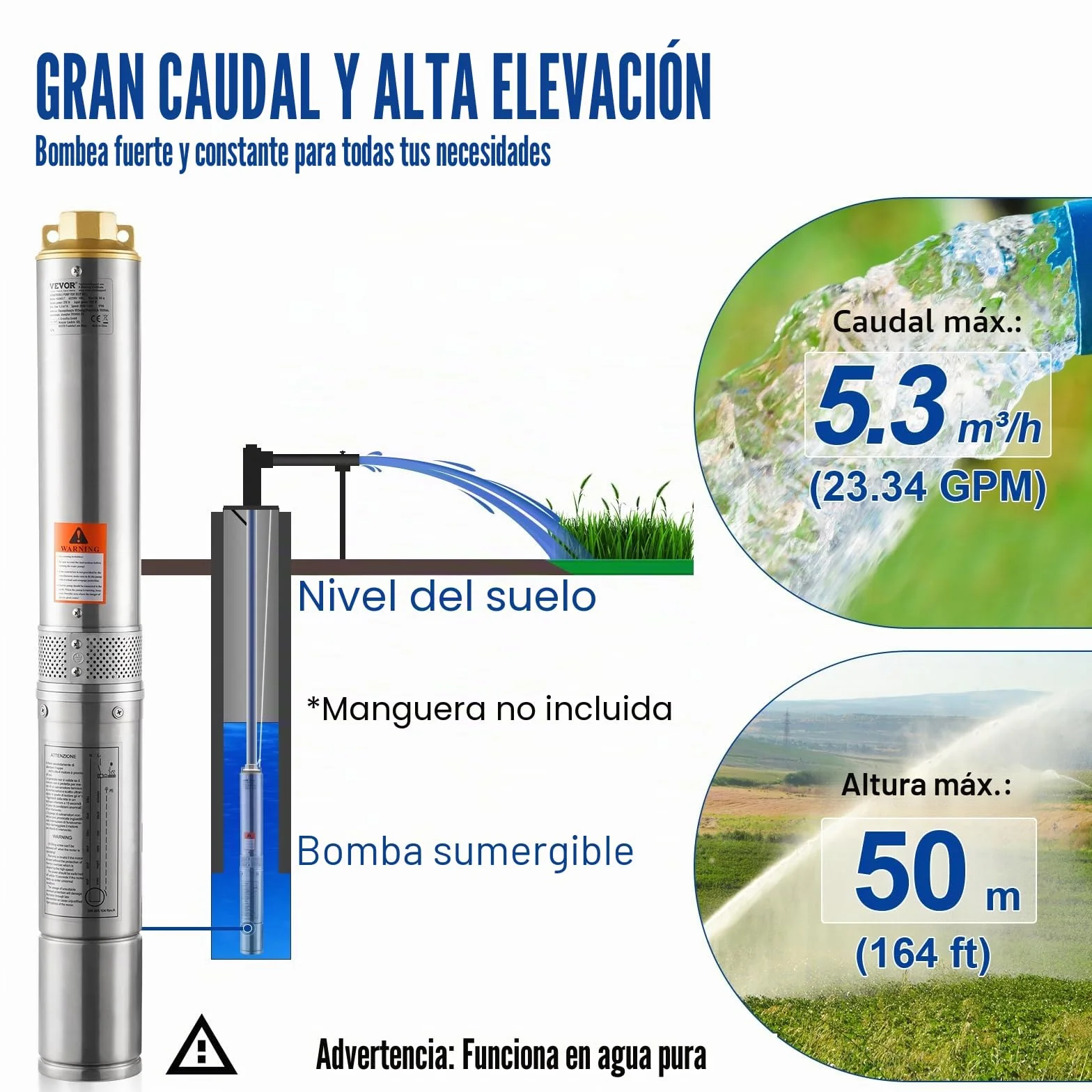 VEVOR S220V370W Bomba de agua para pozos profundos, plata