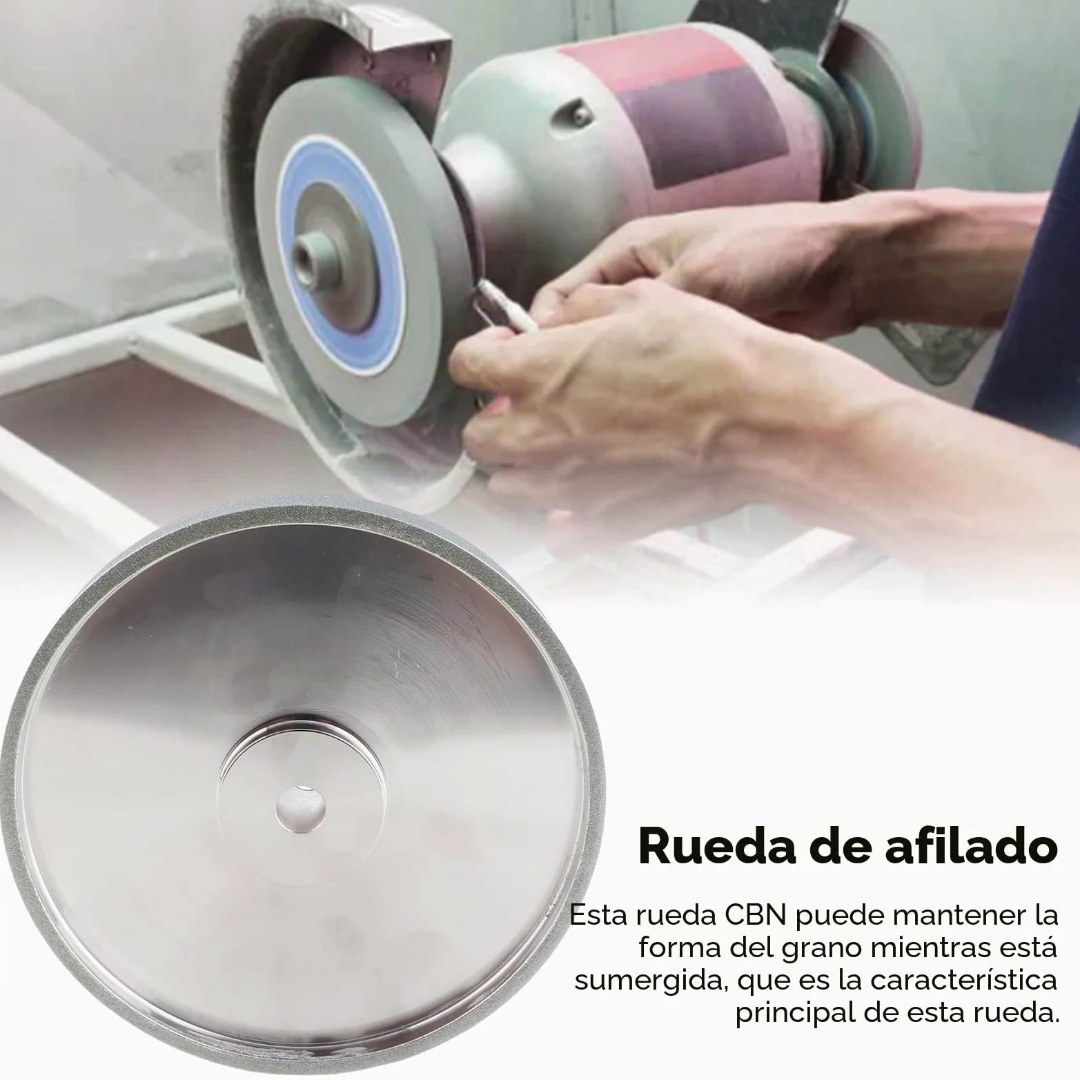 Muela Abrasiva CBN de 8 Pulgadas, Alta Dureza, Mantenimiento de la Forma del Grano, Resistencia Al Desgaste, Amplia Aplicación, Versatilidad, Material de Nitruro de Boro, Grano