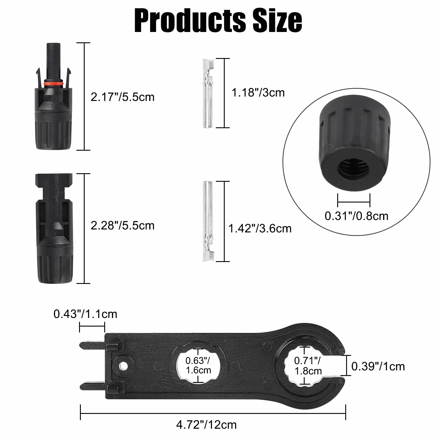 Conectores solares, 50 pares de conectores MC4, conectores de panel solar, IP67 1000 V 30 A, impermeables, macho/hembra, conectores de cable de panel solar (50 pares de conectores para 2,5/4/6 mm² con