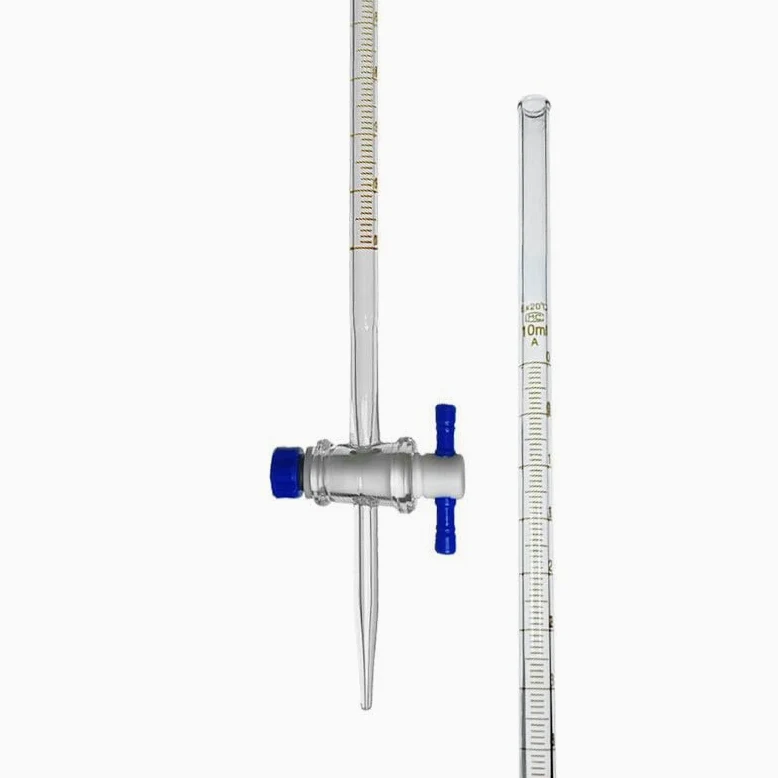 Bureta de Vidrio Profesional Clase A - Bureta Micro Borosilicato 10-100ml para Titulación de Laboratorio con Llave PTFE Universal(50ml Transparent PTFE)
