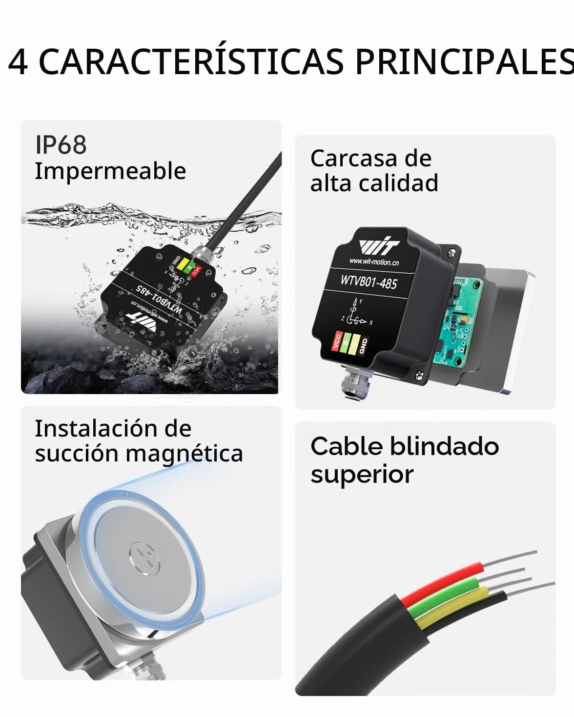 [Sensor de Vibración Modbus RS485] WTVB01-485, transductor impermeable IP68, detector de vibración de aceleración y velocidad angular de 9 ejes, módulo de monitorización de motores.
